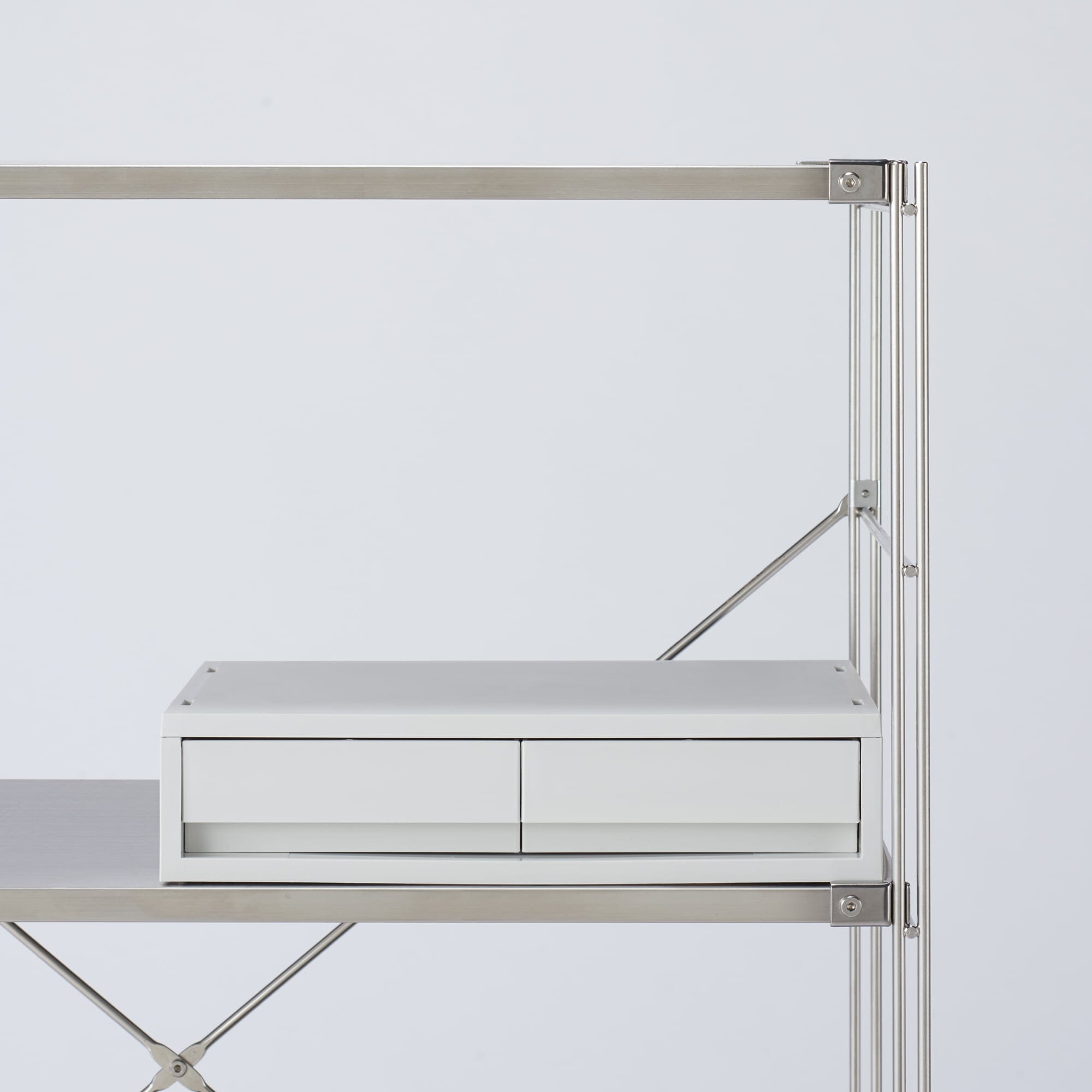 再生ポリプロピレン入り　小物収納ケース　ワイド　小　引出２個　ホワイトグレー