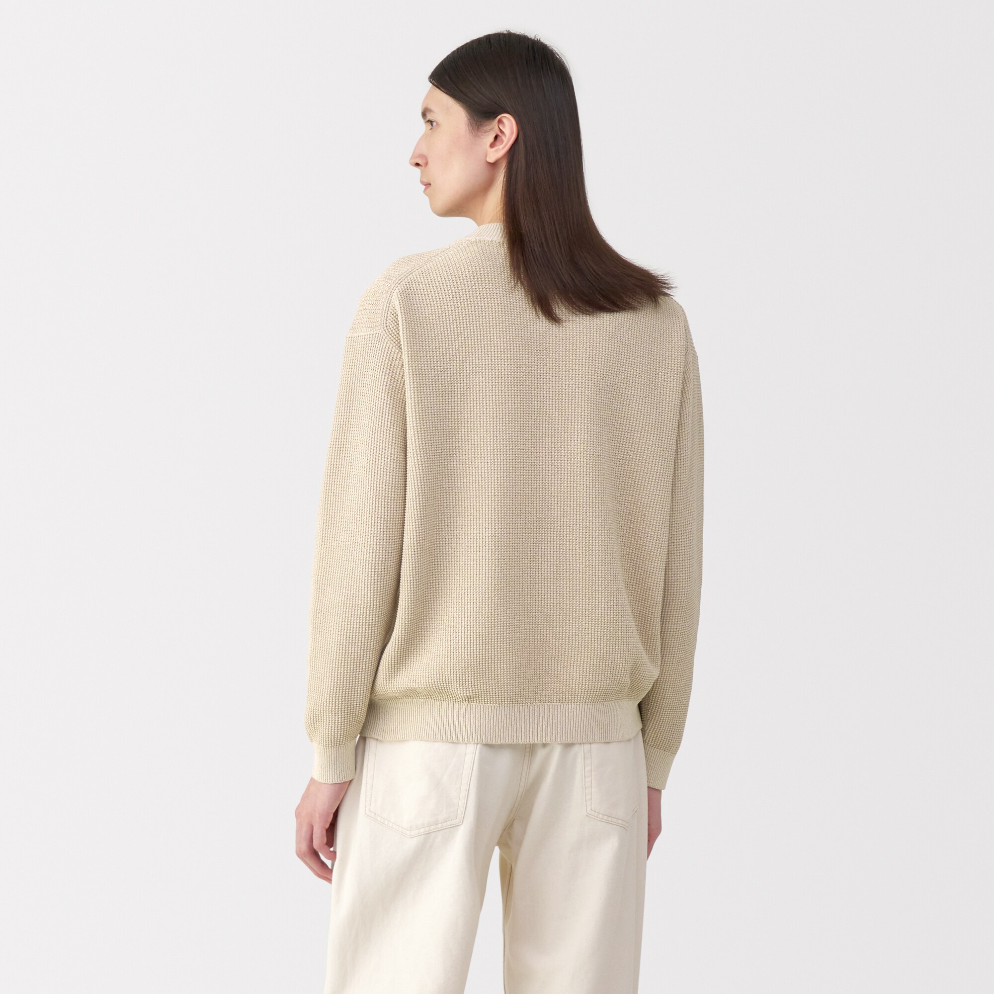 新品◆MUJI Labo◆無印良品 和紙混ニット長袖プルオーバー ベージュ L 紳士 和紙混ニット長袖プルオーバー | 無印良品