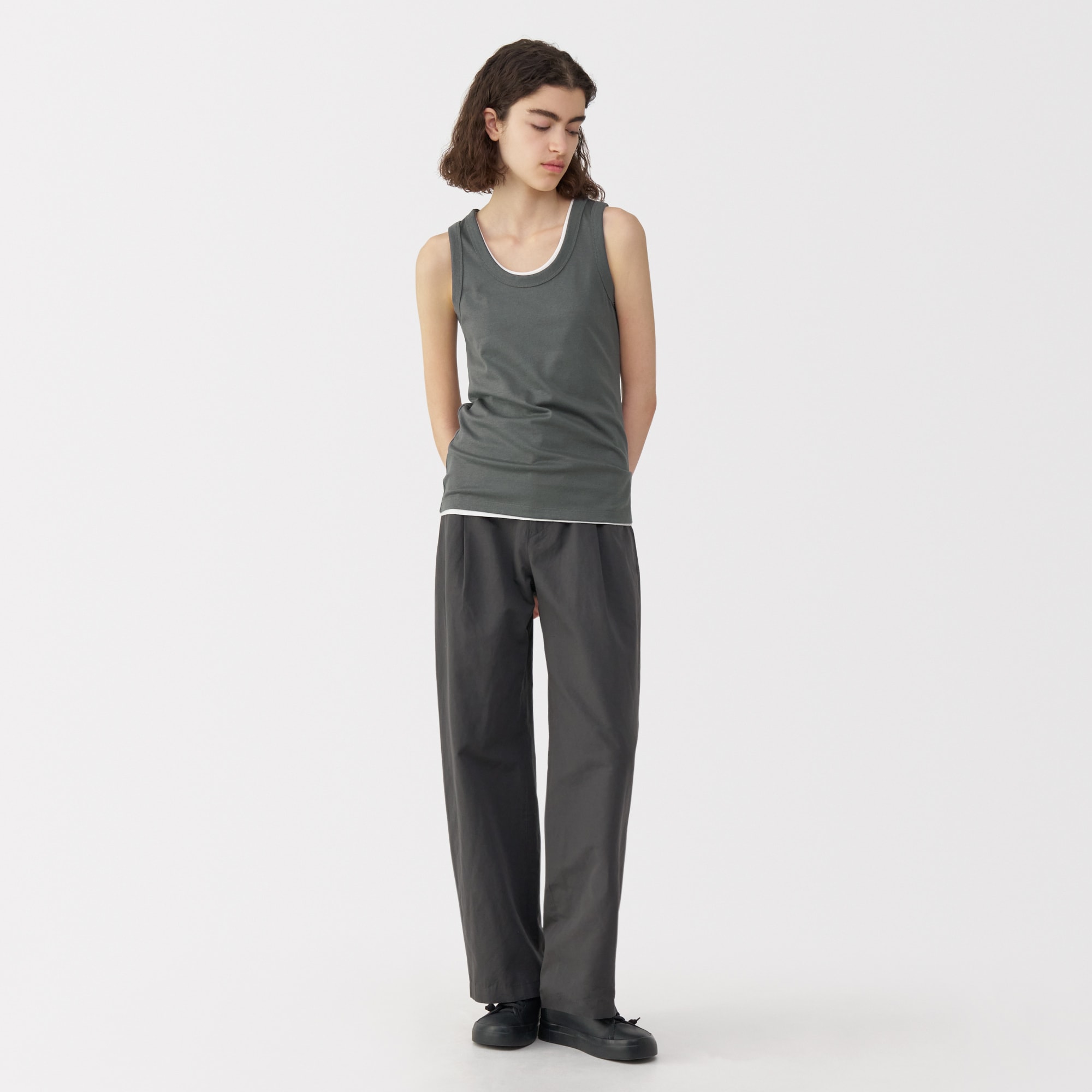 新品　MUJI Labo　現行品　リネンシルク　キャミワンピース　ネイビー　L MUJI Labo シャツワンピース 「MUJI Labo」婦人 リネンシルク