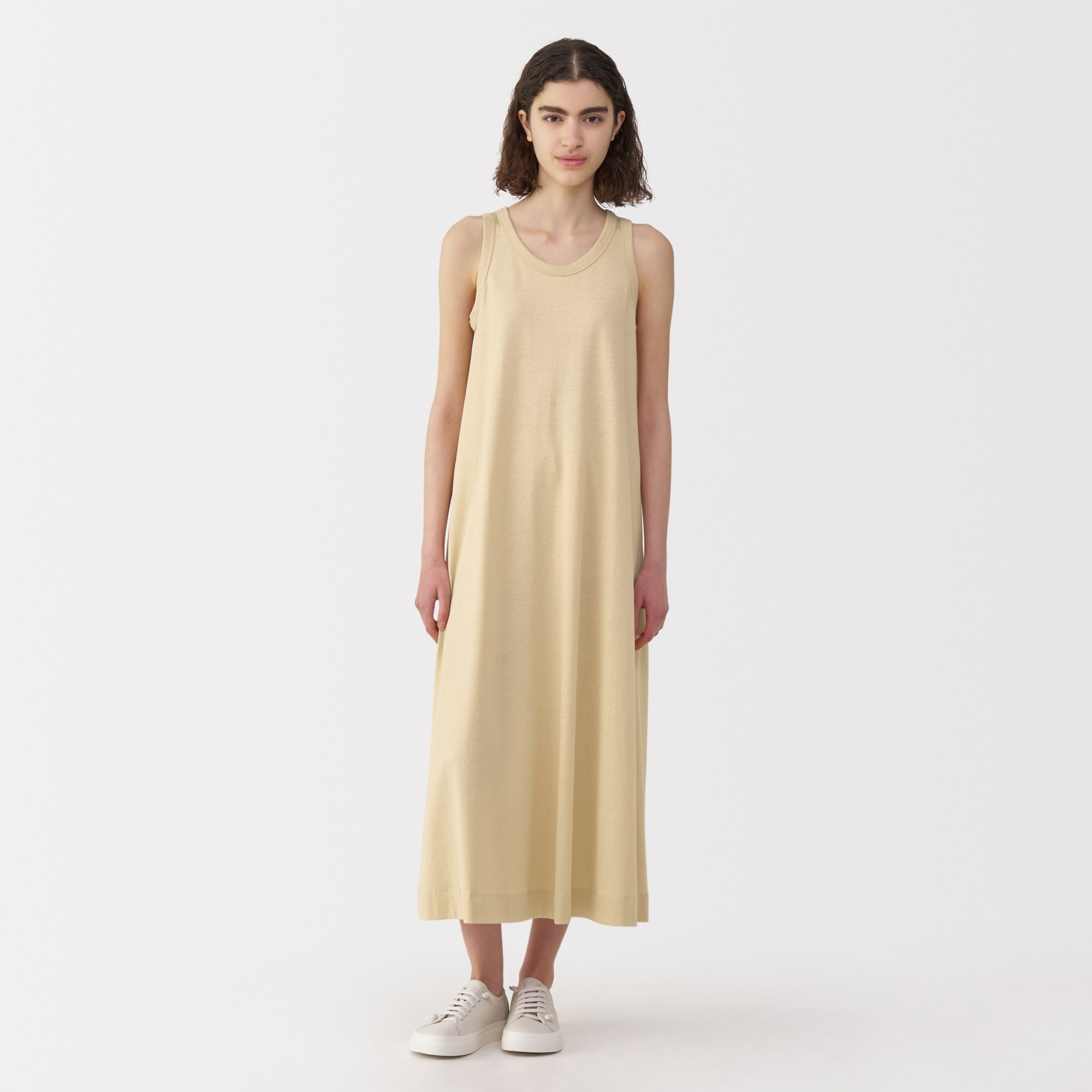 新品 今季MUJILabo無印良品 ラミーノースリーブタックワンピースMイエロー 婦人 ラミーノースリーブタックワンピース | 無印良品