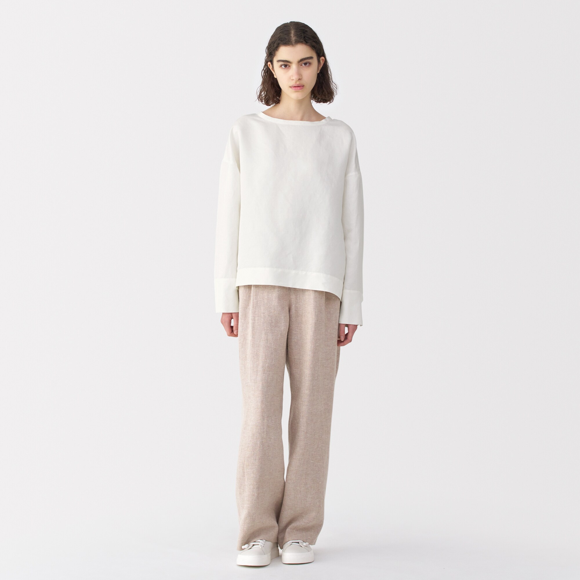 婦人　リネンシルク長袖ブラウス