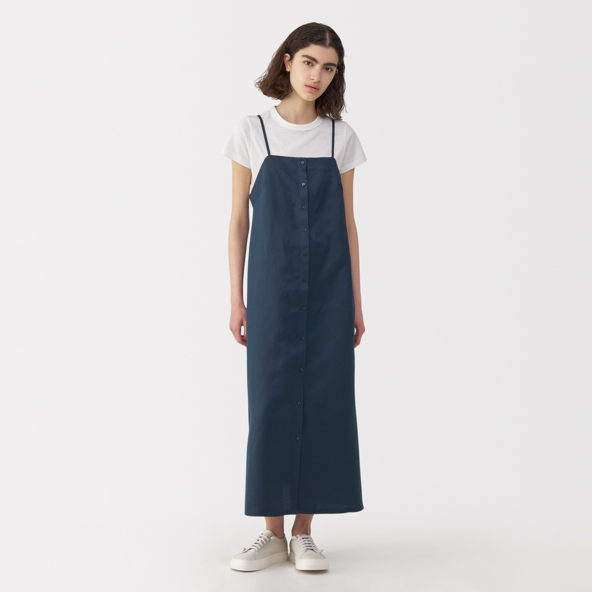 新品　MUJI Labo　現行品　リネンシルク　キャミワンピース　ネイビー　L 婦人 リネンシルクワンピース | 無印良品