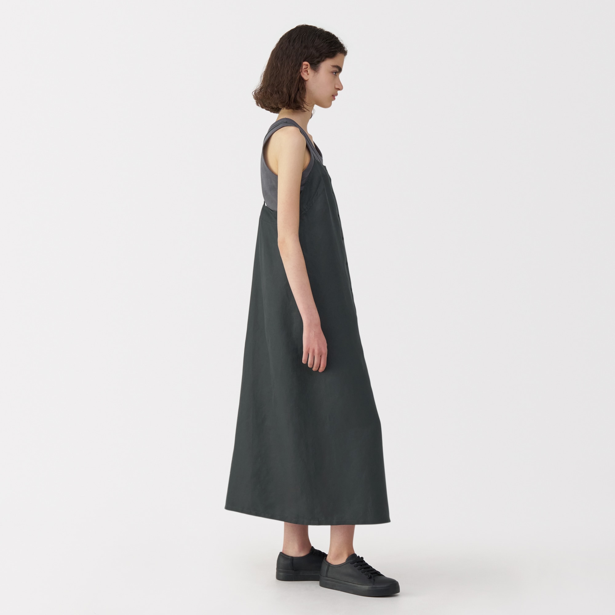新品　MUJI Labo　現行品　リネンシルク　キャミワンピース　ネイビー　L 婦人 リネンシルクワンピース | 無印良品