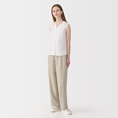 婦人　リネン太番手ワイドパンツ