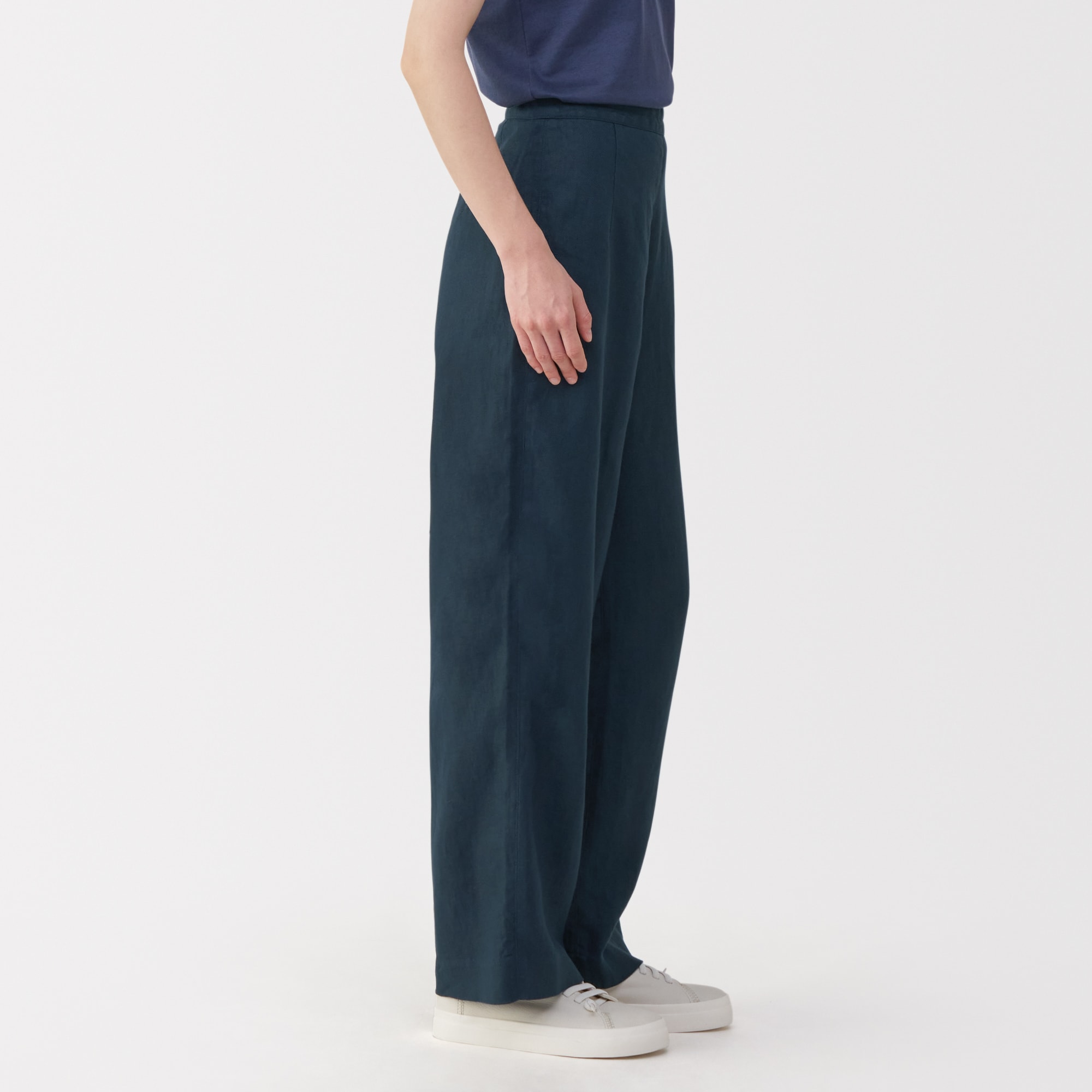 婦人　リネン太番手ワイドパンツ