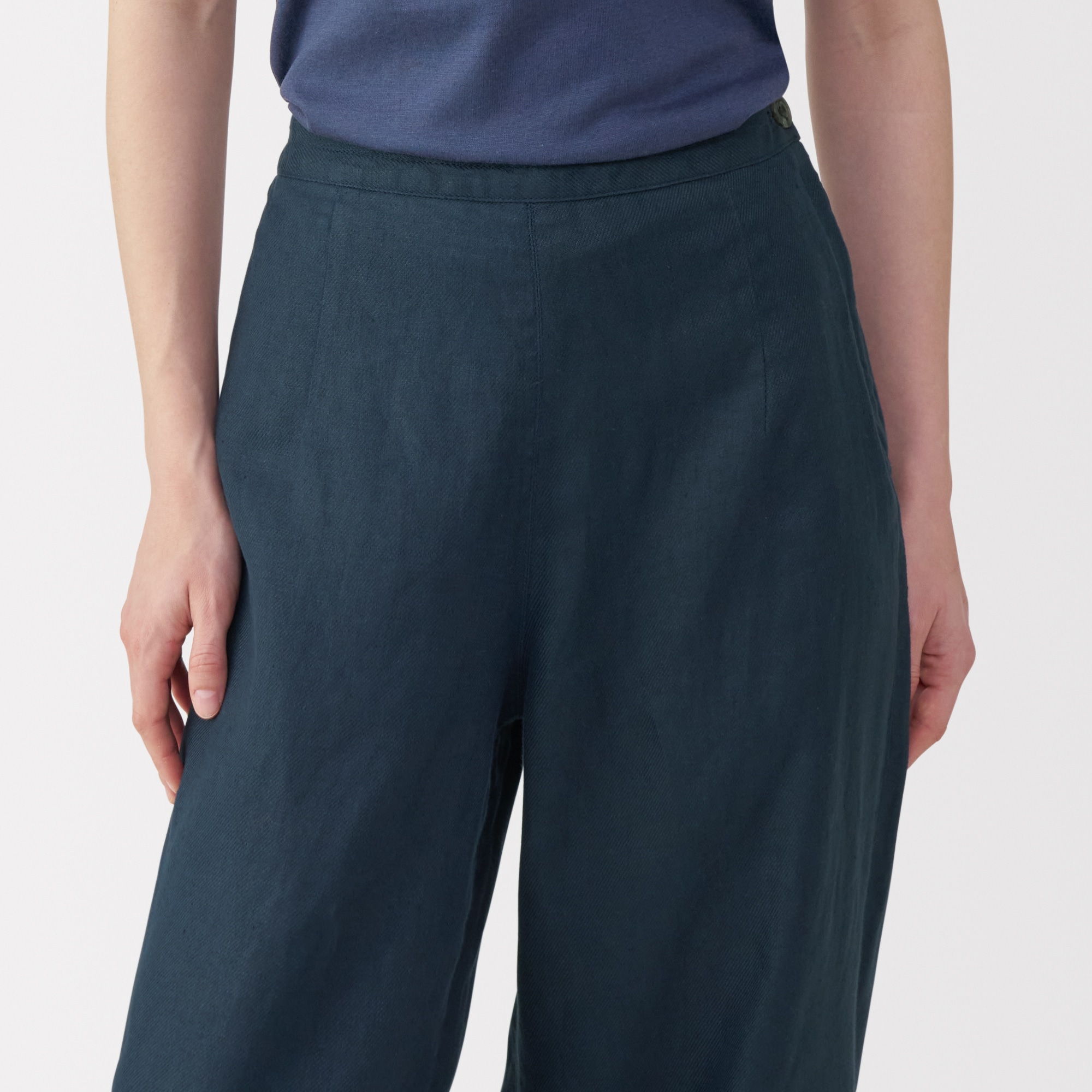 無印良品MUJI Labo◆【完売】リネン太番手ワイドパンツ ネイビー W73 婦人 リネン太番手ワイドパンツ | 無印良品