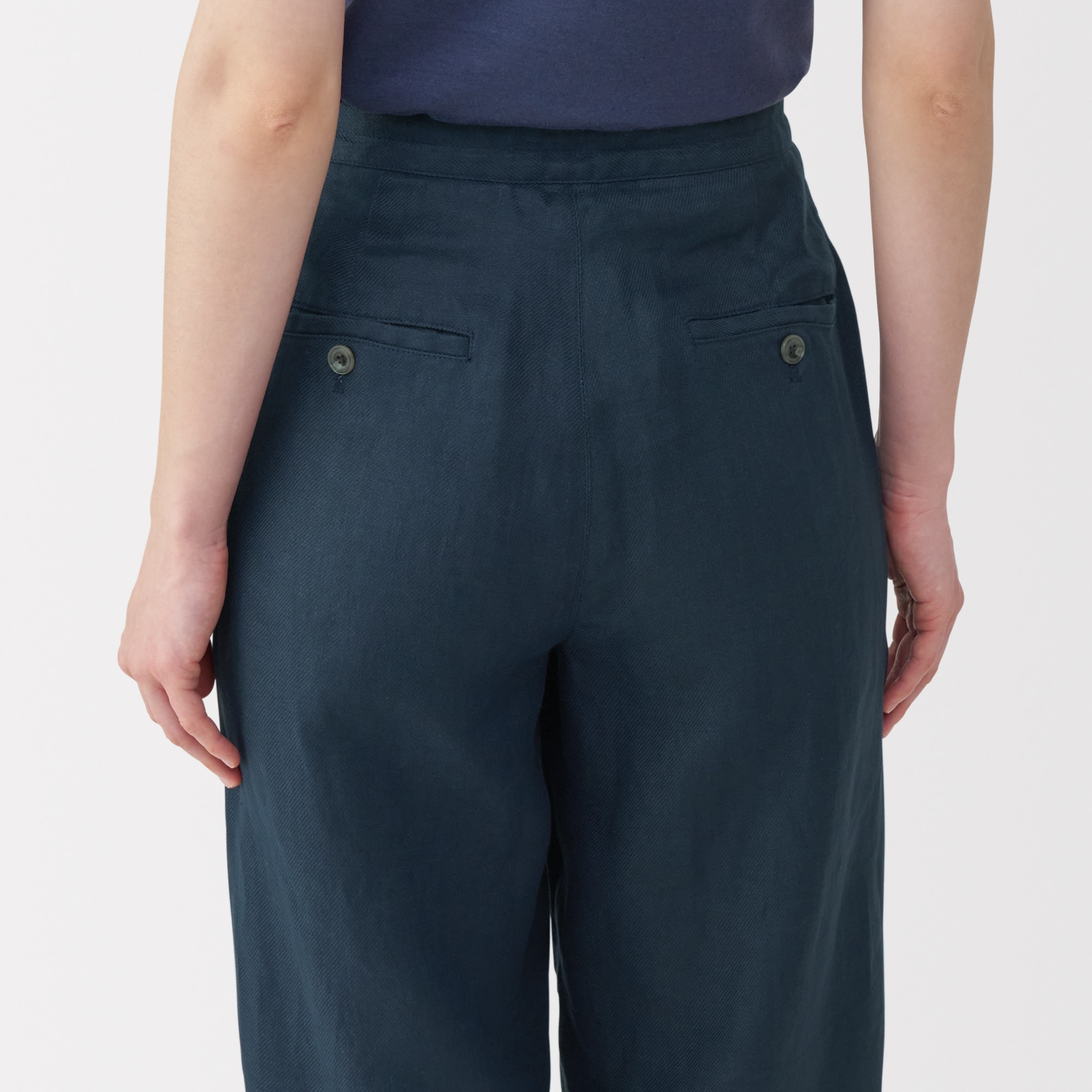 婦人　リネン太番手ワイドパンツ