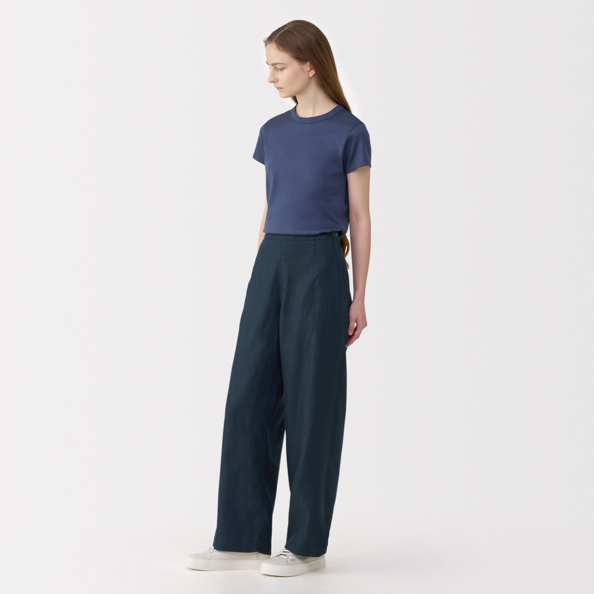 無印良品MUJI Labo◆【完売】リネン太番手ワイドパンツ ネイビー W73 婦人 リネン太番手ワイドパンツ | 無印良品