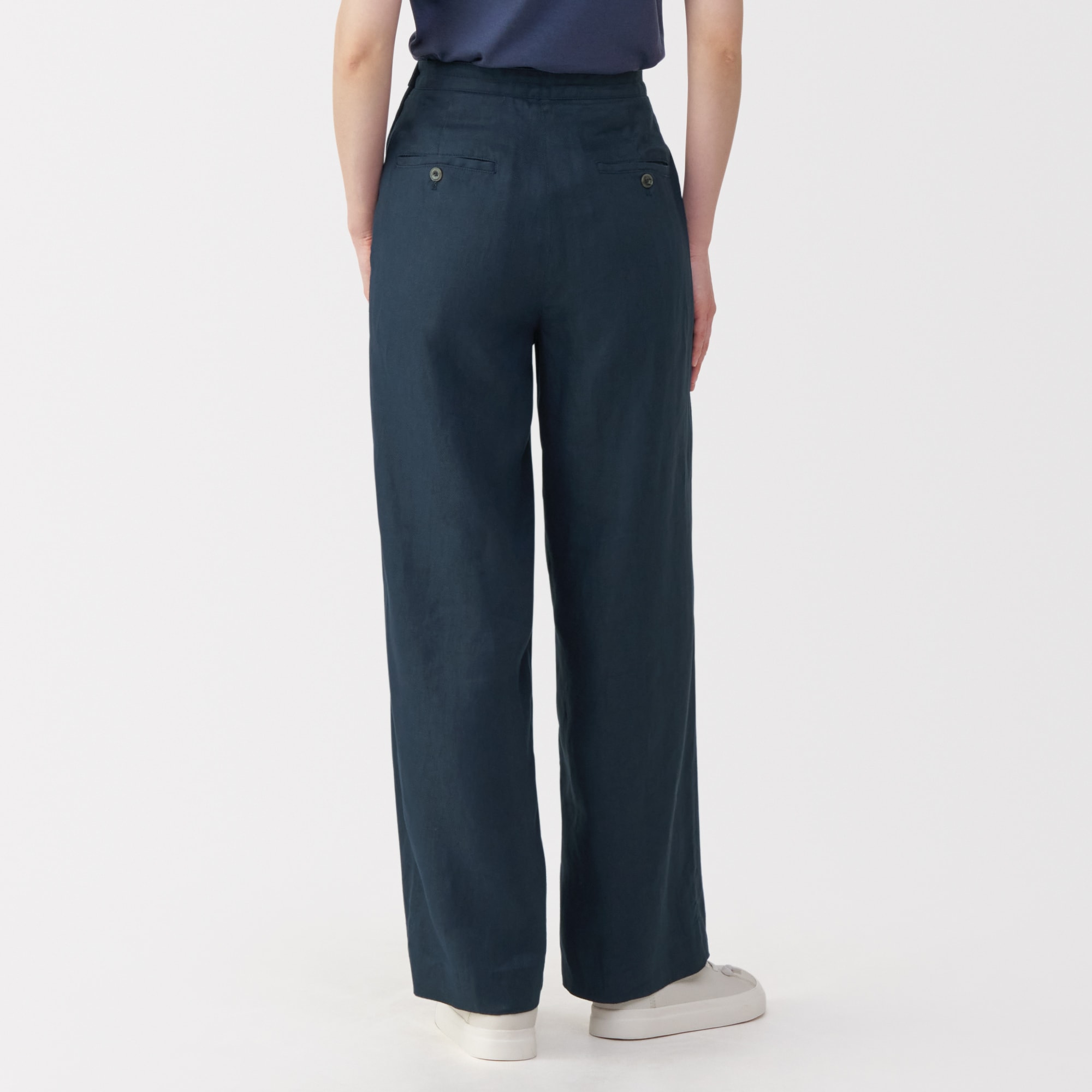 無印良品MUJI Labo◆【完売】リネン太番手ワイドパンツ ネイビー W73 婦人 リネン太番手ワイドパンツ | 無印良品