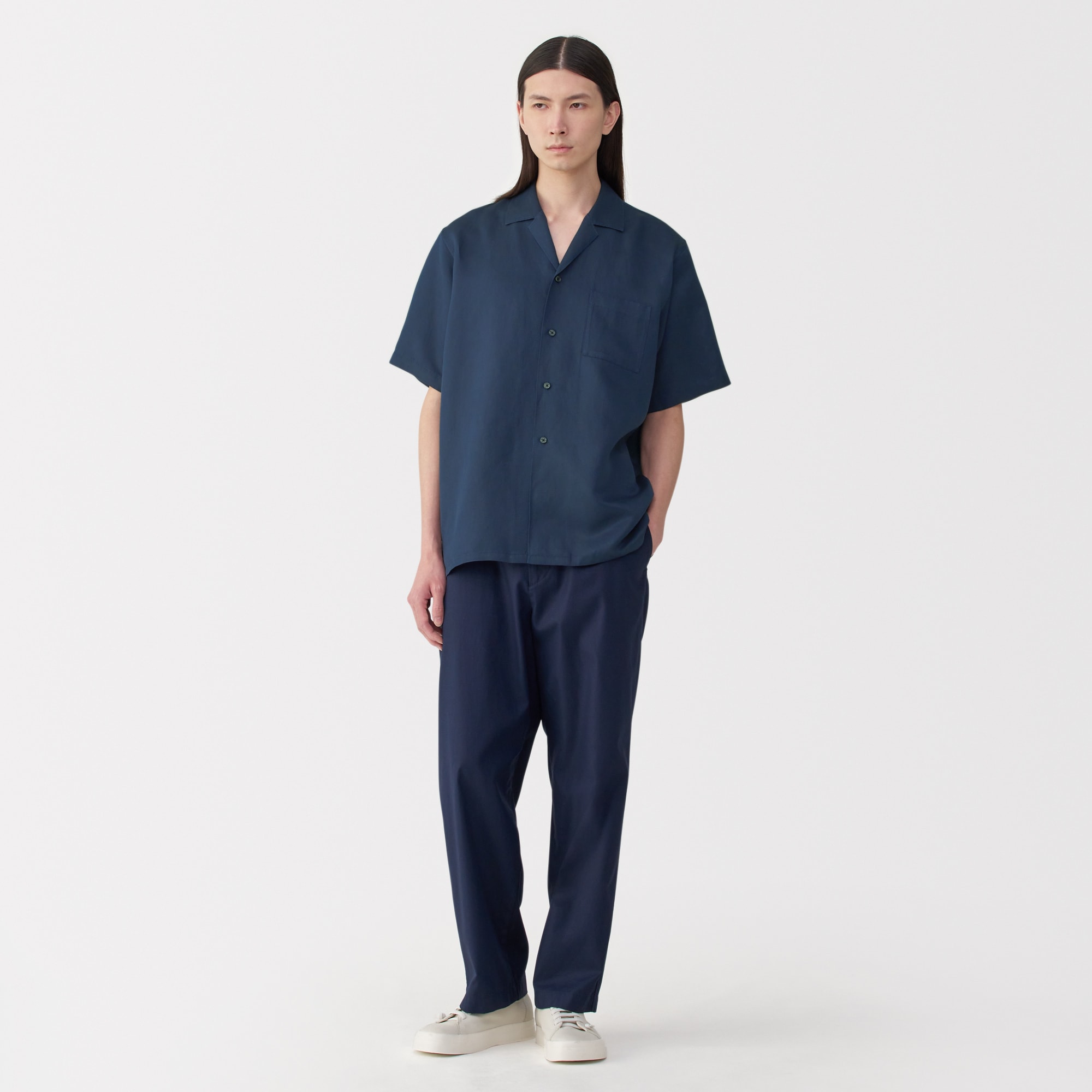 無印　MUJI Labo 紳士　リネンシルク開襟半袖シャツ L 紳士 リネンシルク開襟半袖シャツ | 無印良品