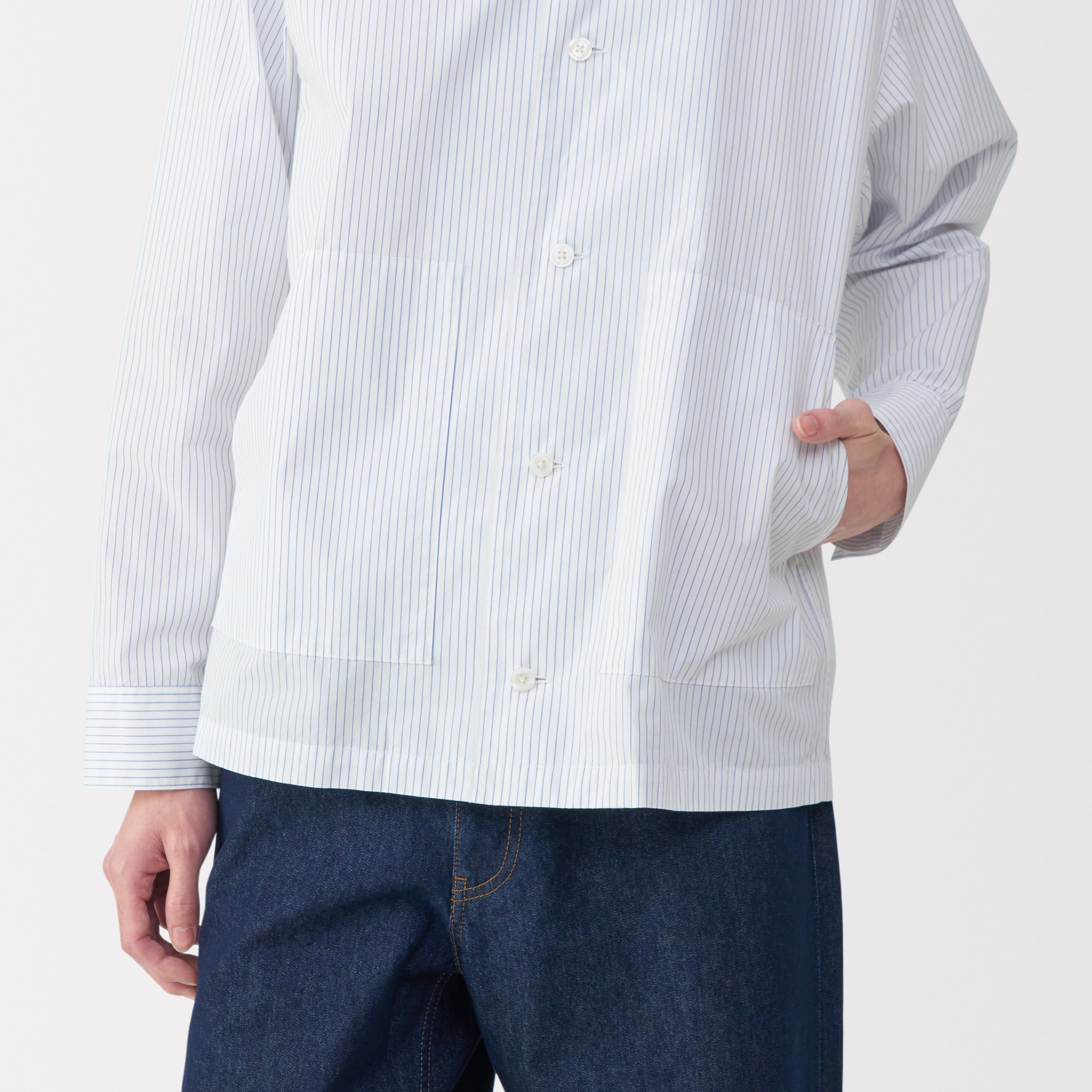 MUJI Labo コットンシャツジャケット　スカイブルー　ストライプ　M 紳士 コットンシャツジャケット | 無印良品