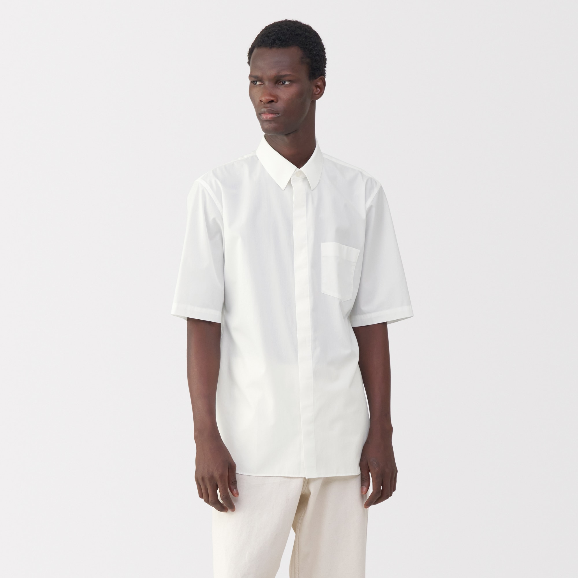 lownn / 半袖シャツ/48/--/WHT/無地 紳士 ポプリン比翼半袖シャツ | 無印良品