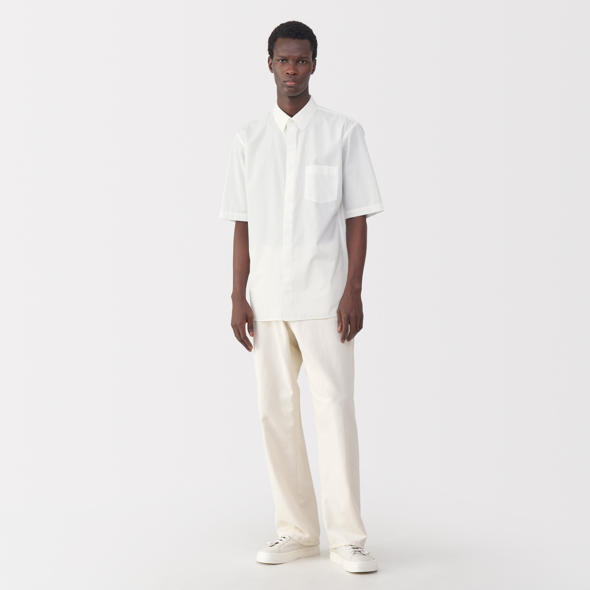 紳士　ポプリン比翼半袖シャツ