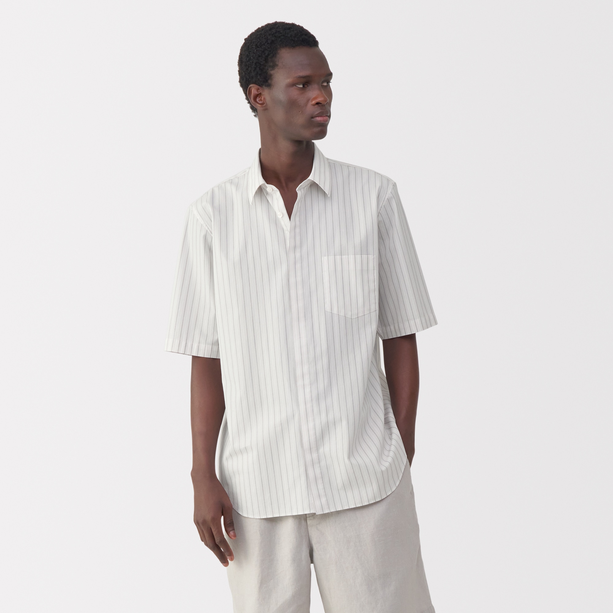 紳士　ポプリン比翼半袖シャツ