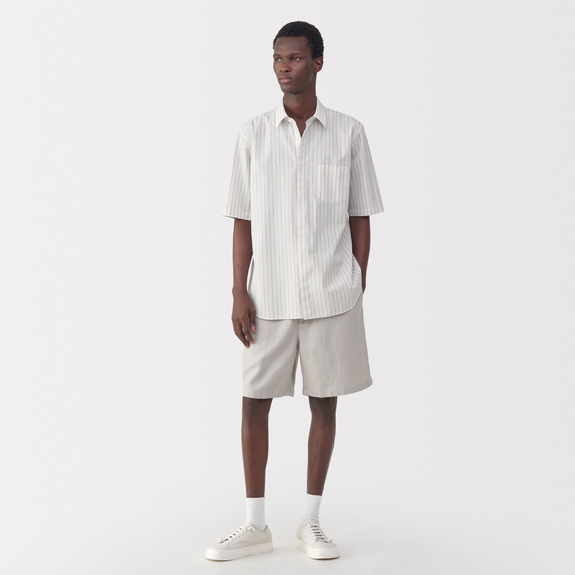 紳士　ポプリン比翼半袖シャツ