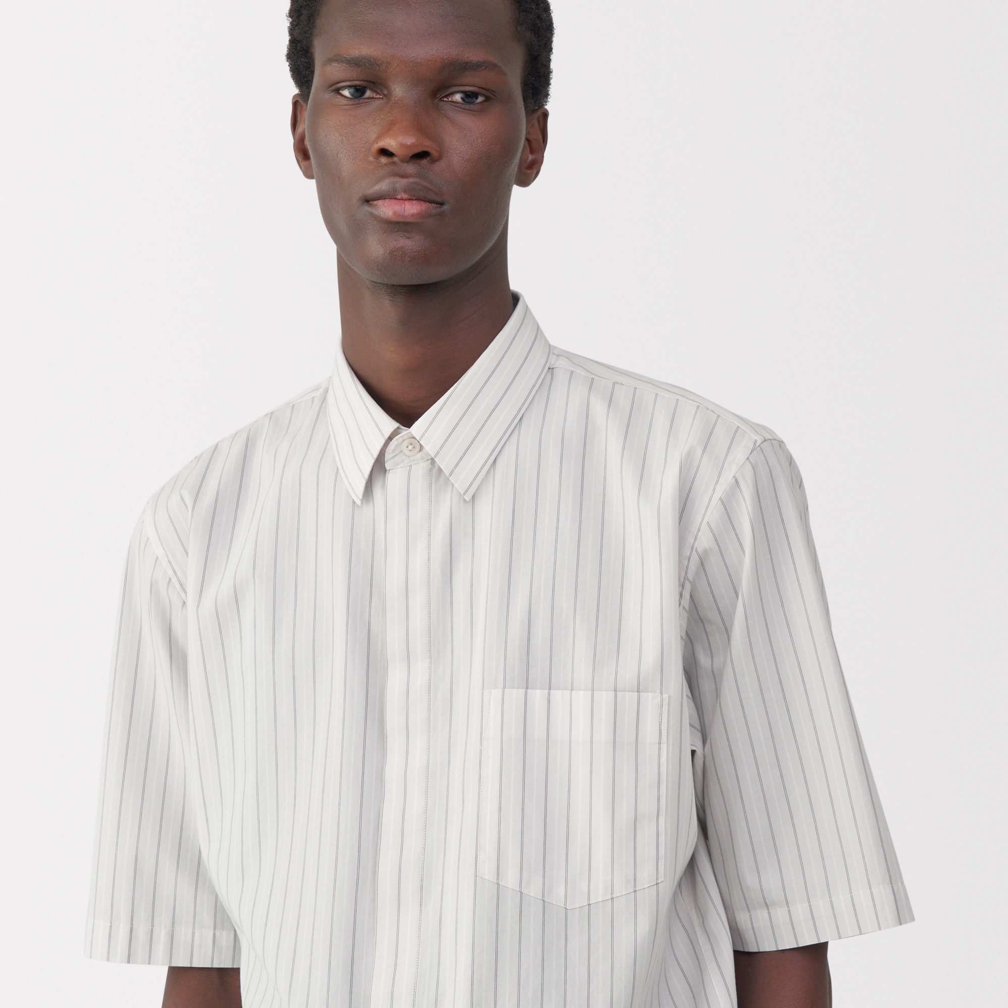 紳士　ポプリン比翼半袖シャツ