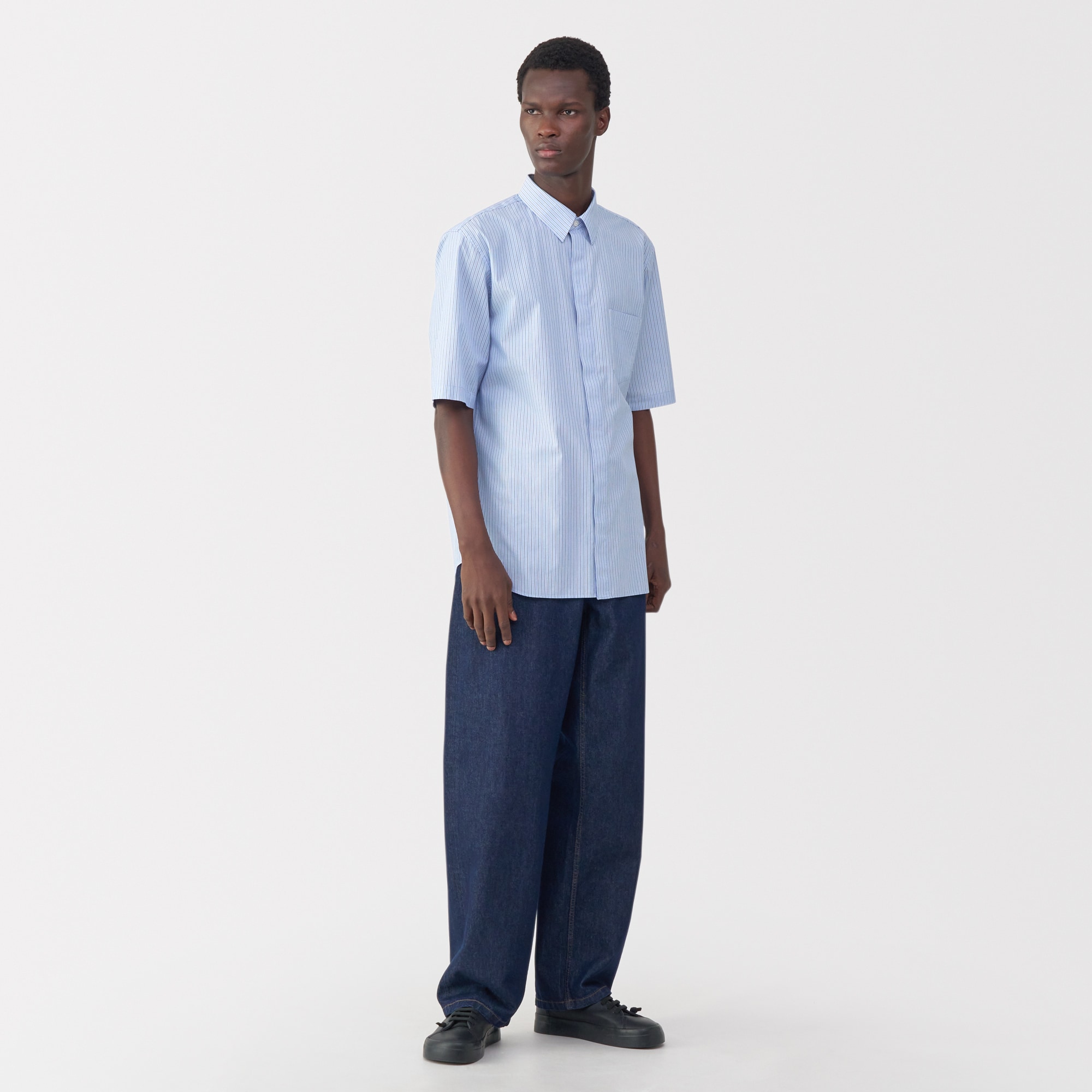 紳士　ポプリン比翼半袖シャツ