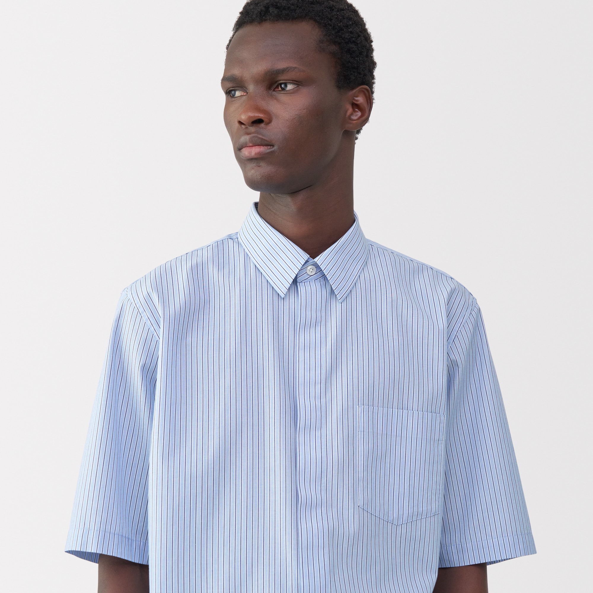 紳士　ポプリン比翼半袖シャツ