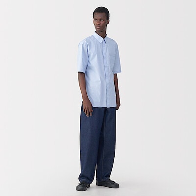 紳士　ポプリン比翼半袖シャツ