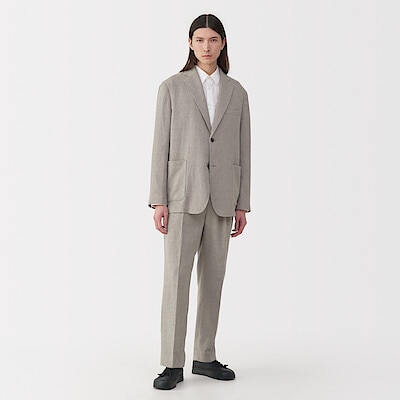 紳士　リネン混ウールストレートパンツ