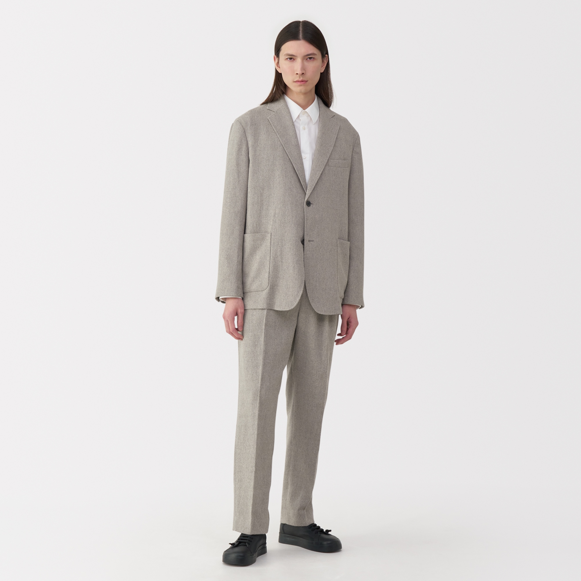 紳士　リネン混ウールストレートパンツ