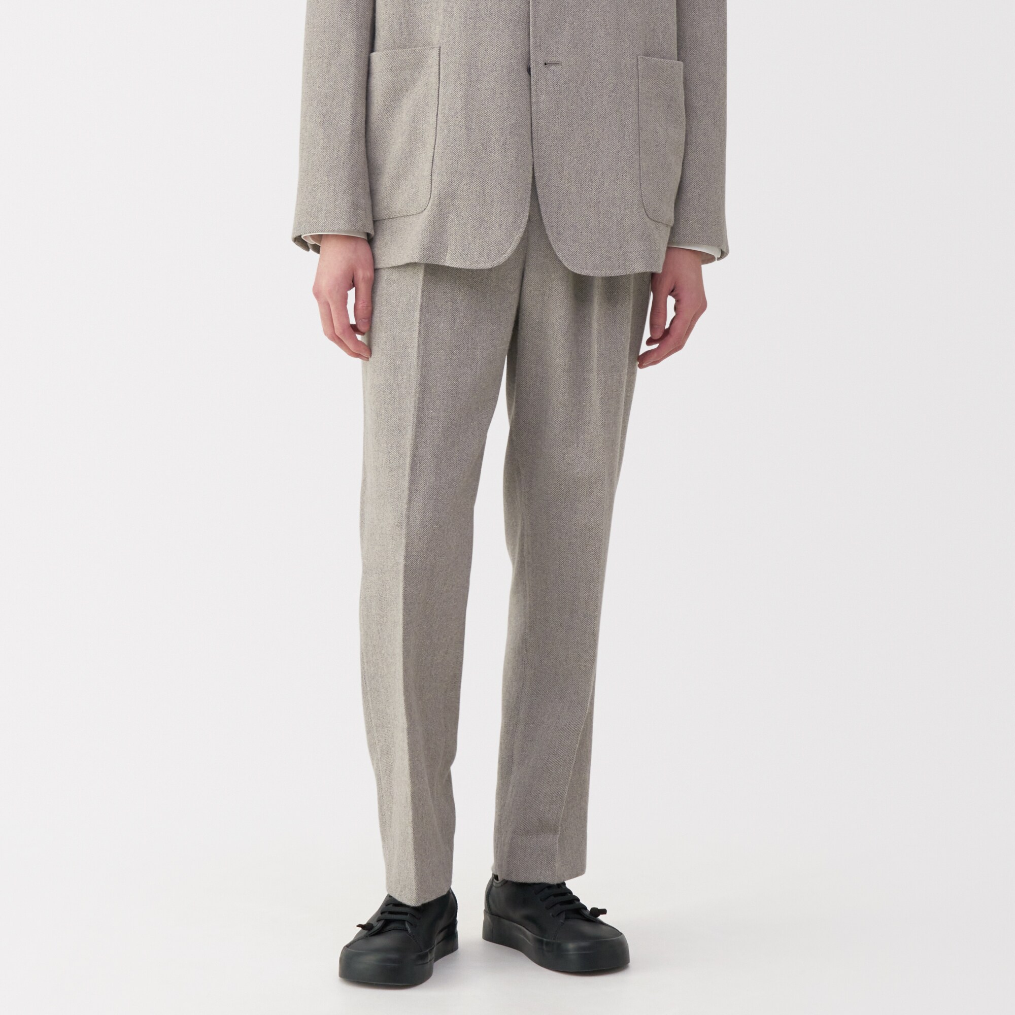 紳士　リネン混ウールストレートパンツ