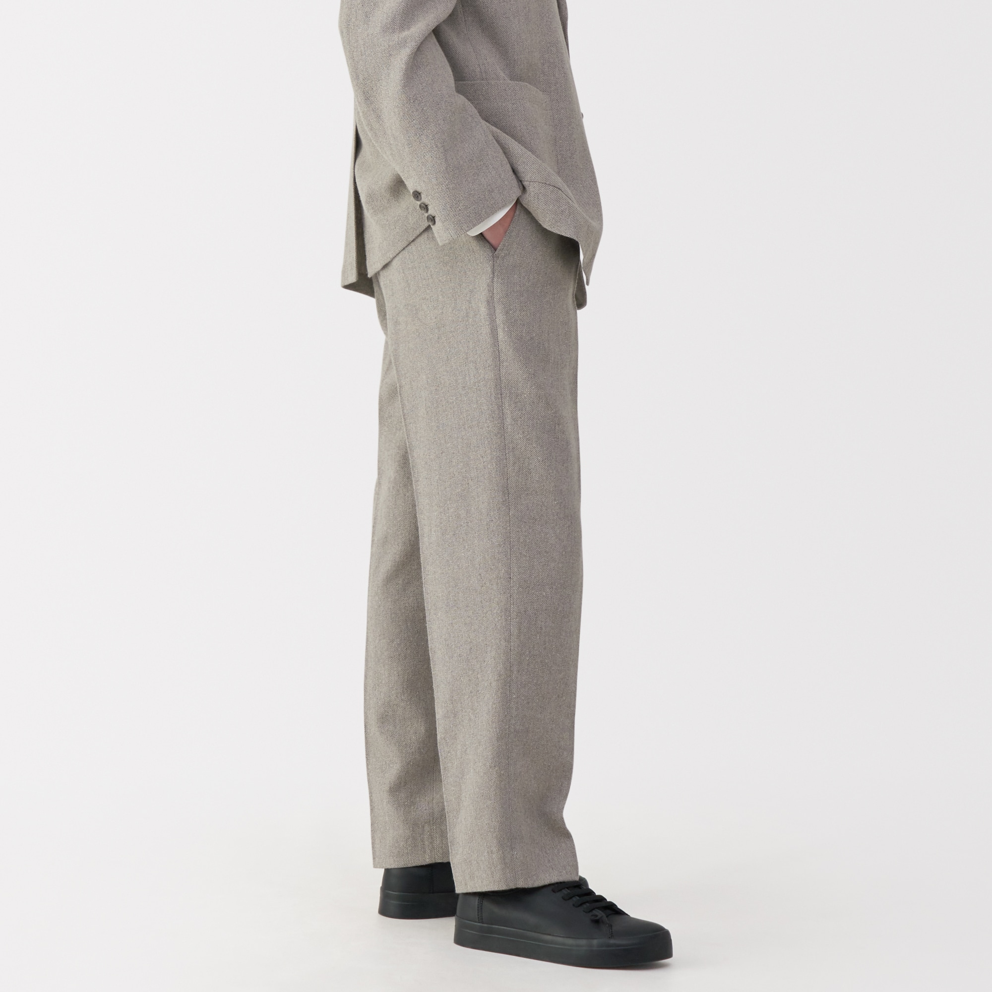 紳士　リネン混ウールストレートパンツ