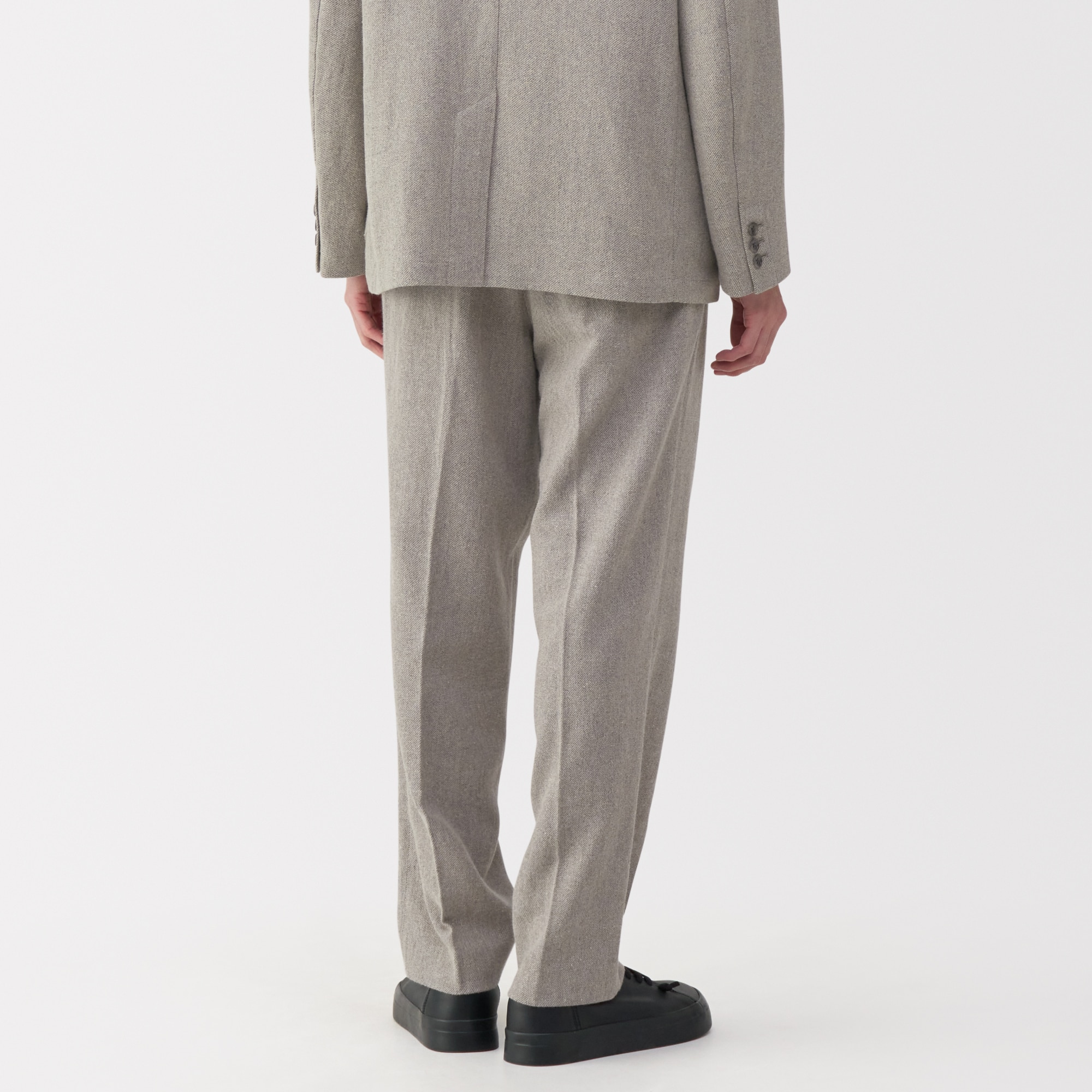 紳士　リネン混ウールストレートパンツ
