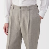 紳士　リネン混ウールストレートパンツ