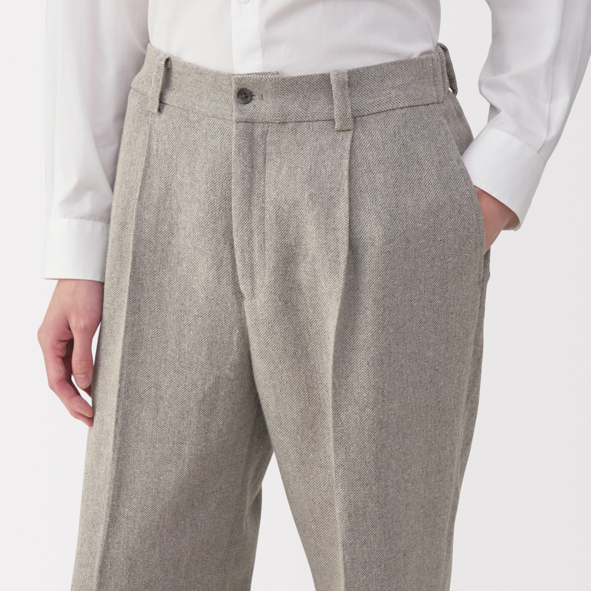 紳士　リネン混ウールストレートパンツ