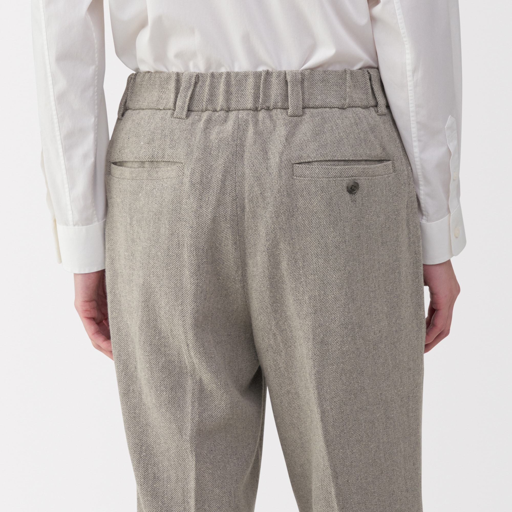 紳士　リネン混ウールストレートパンツ