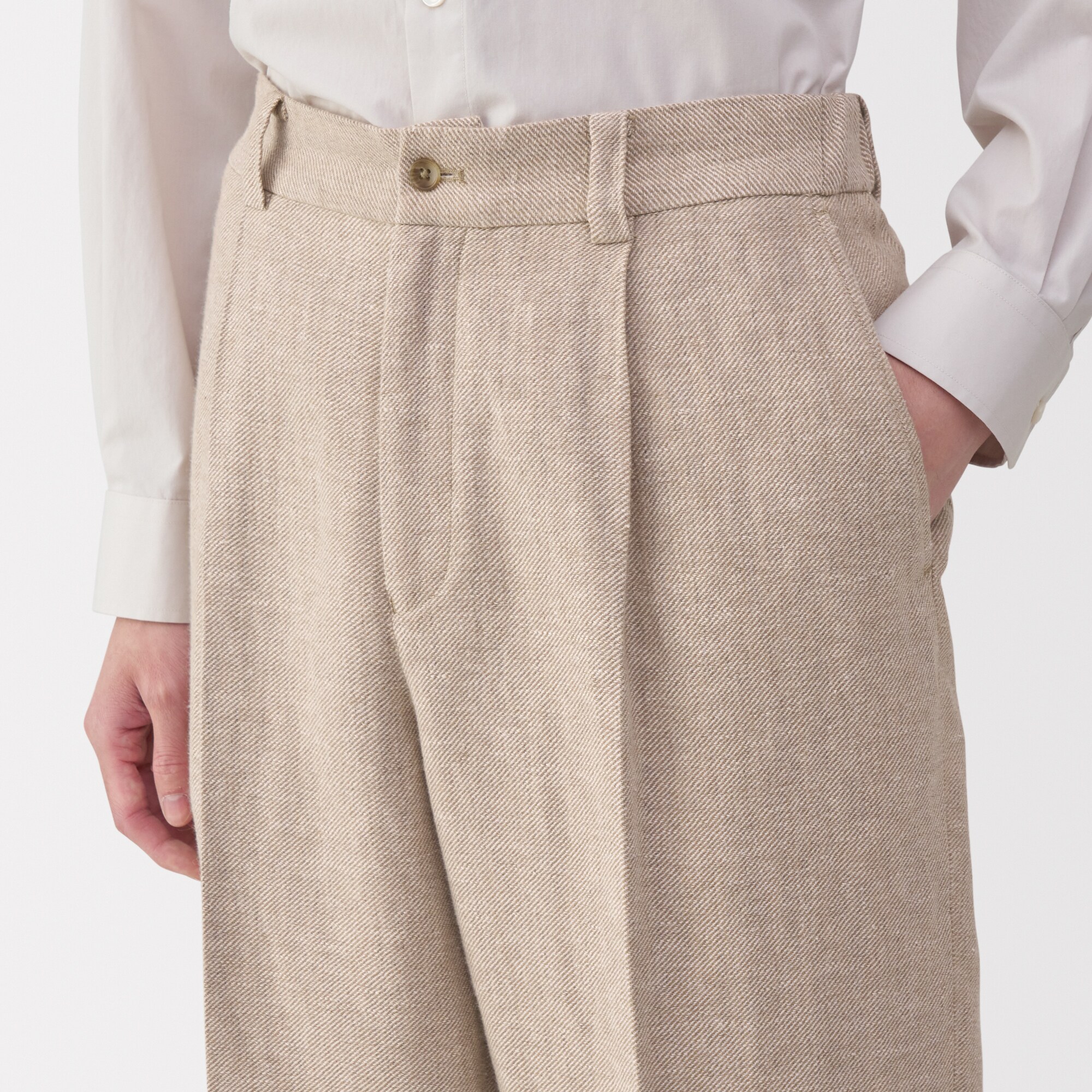 紳士　リネン混ウールストレートパンツ