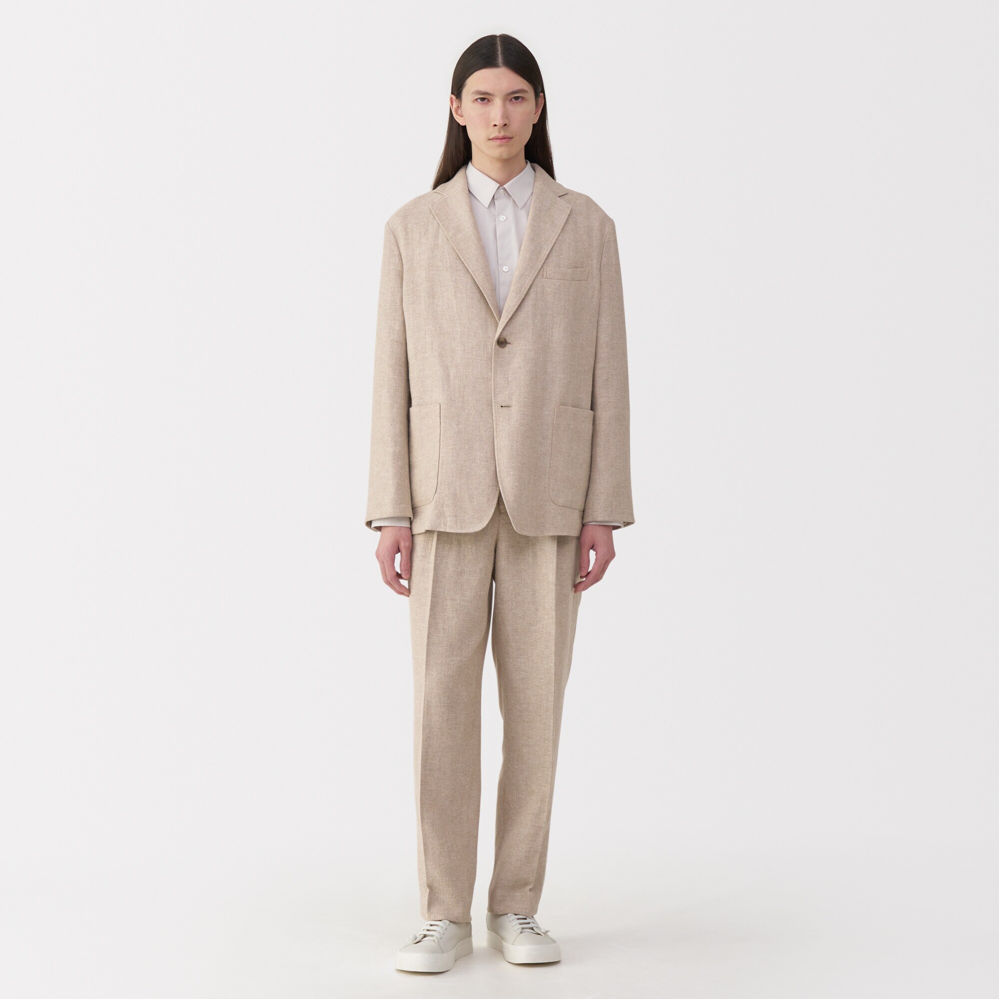 紳士　リネン混ウールストレートパンツ