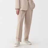 紳士　リネン混ウールストレートパンツ