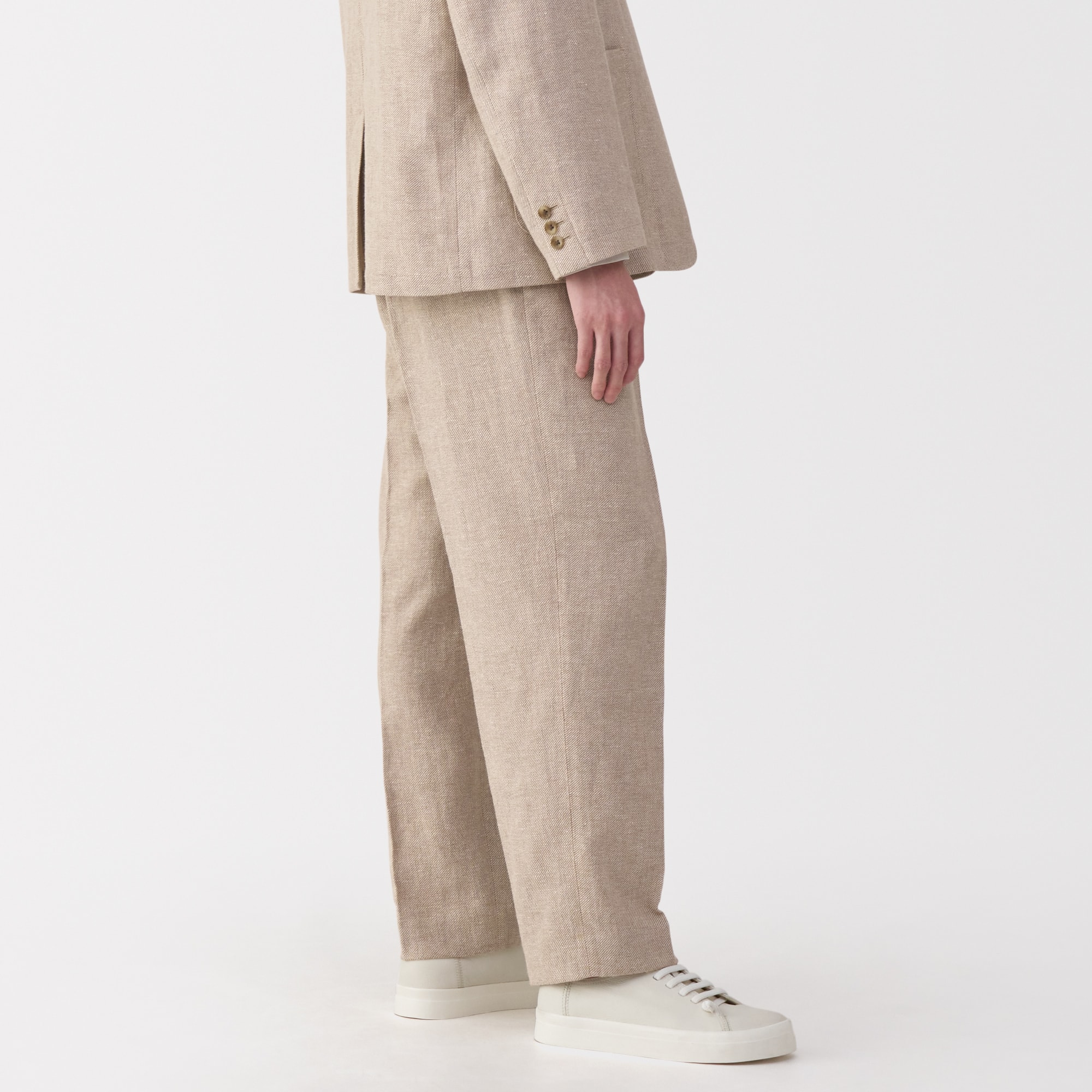 紳士　リネン混ウールストレートパンツ