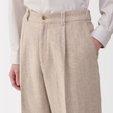 紳士　リネン混ウールストレートパンツ
