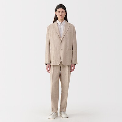 紳士　リネン混ウールストレートパンツ