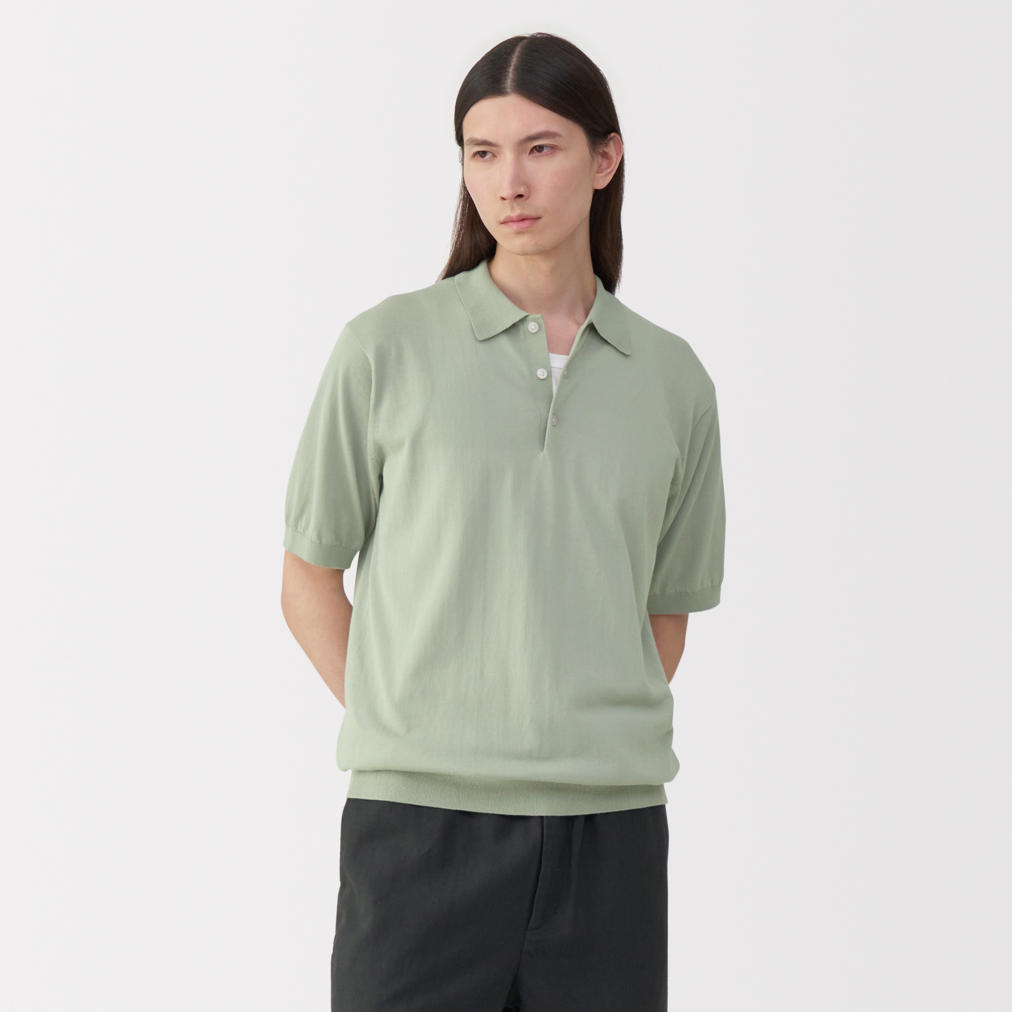 紳士　コットンハイゲージニットポロ