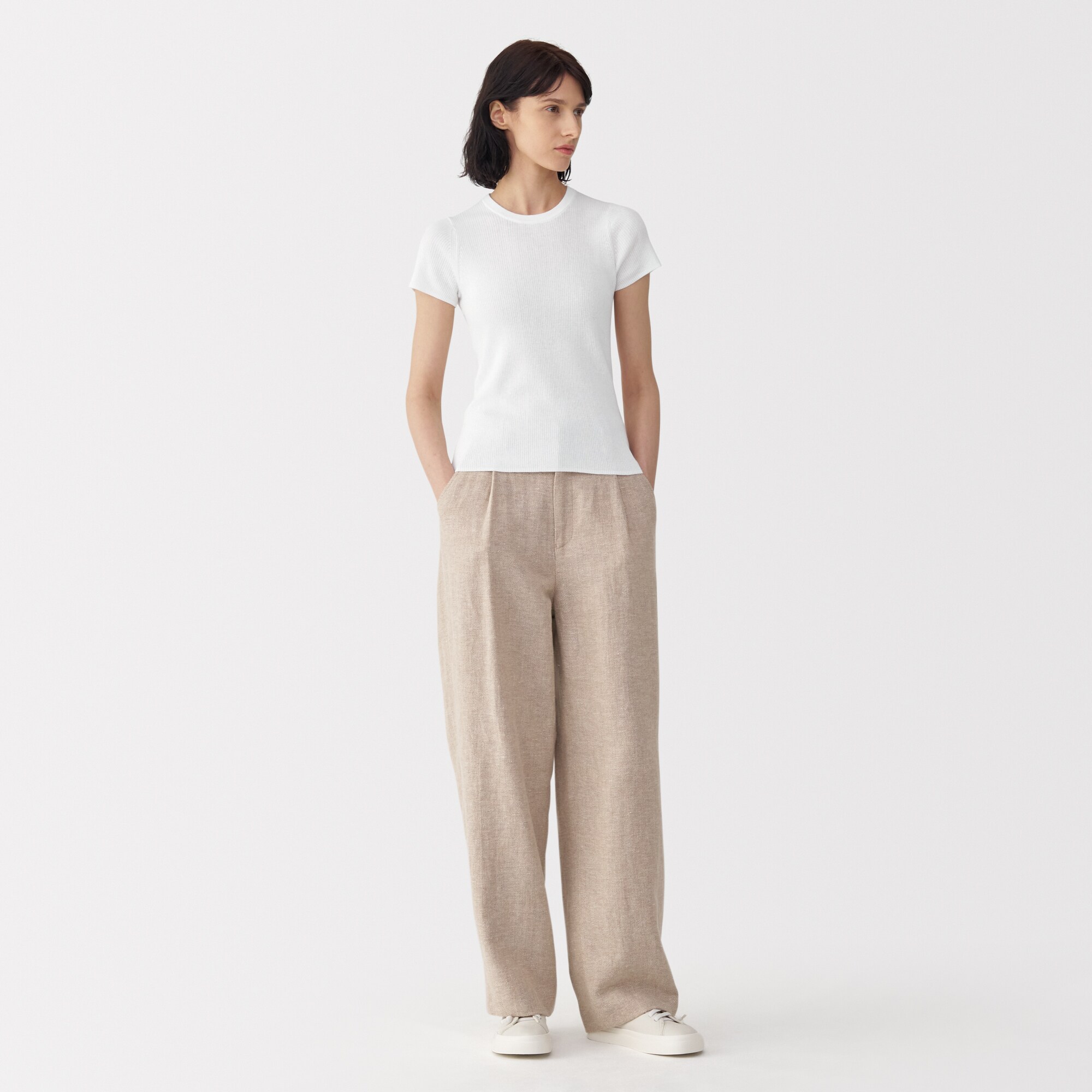 婦人　強撚コットンニット半袖プルオーバー