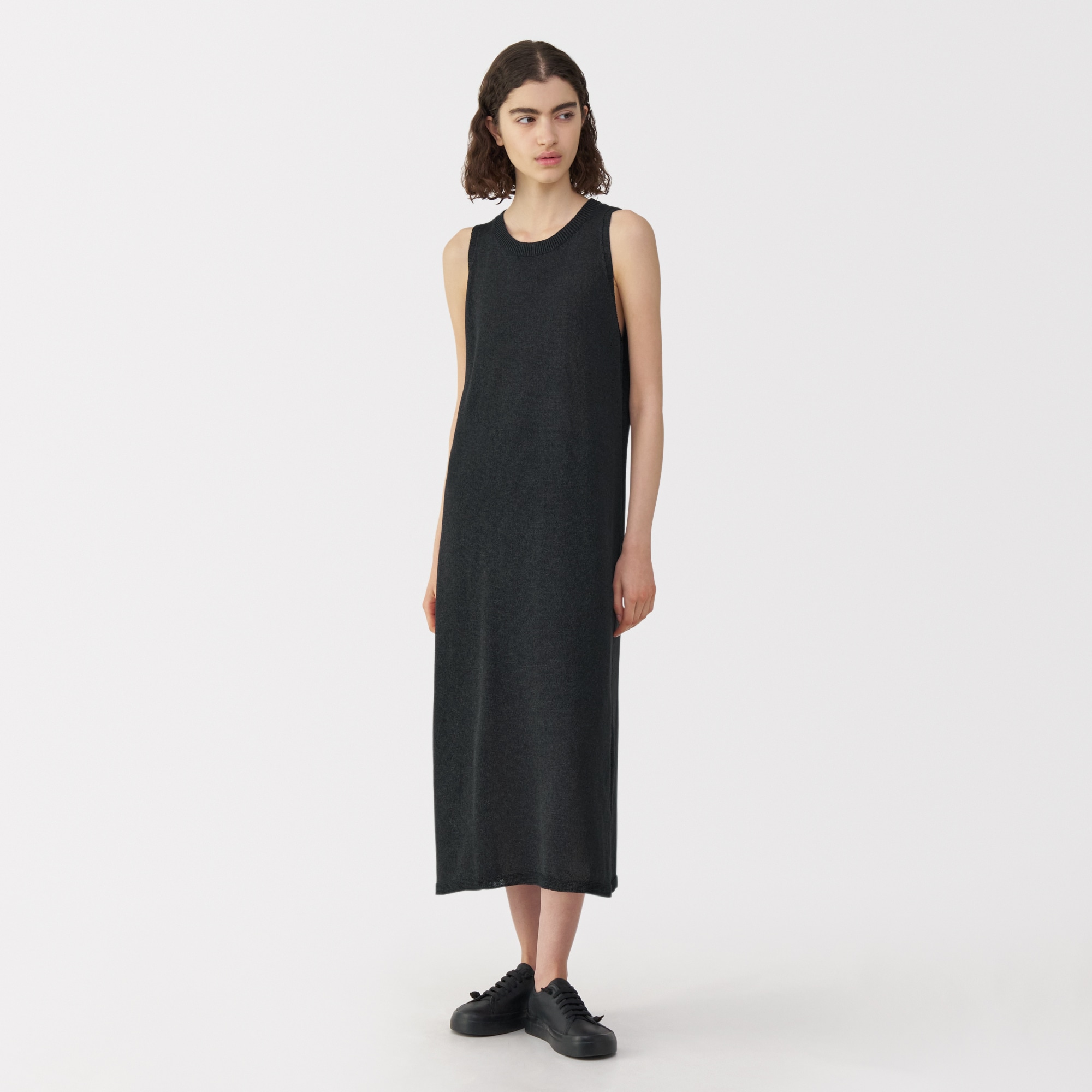新品　MUJI Labo　現行品　和紙混ニット　ノースリーブ　ワンピース　黒　M 婦人 和紙混ニットノースリーブワンピース | 無印良品