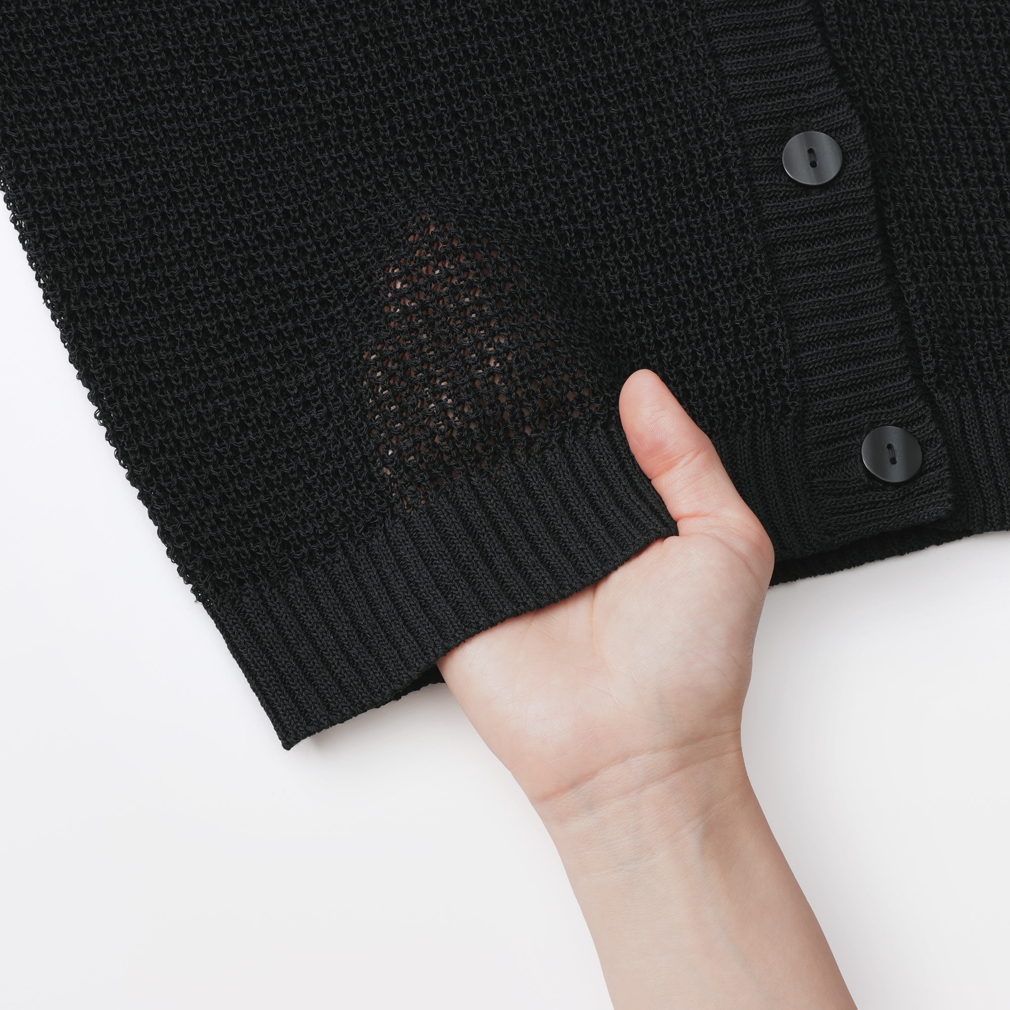 婦人　ヘンプ混メッシュＶネックカーディガン