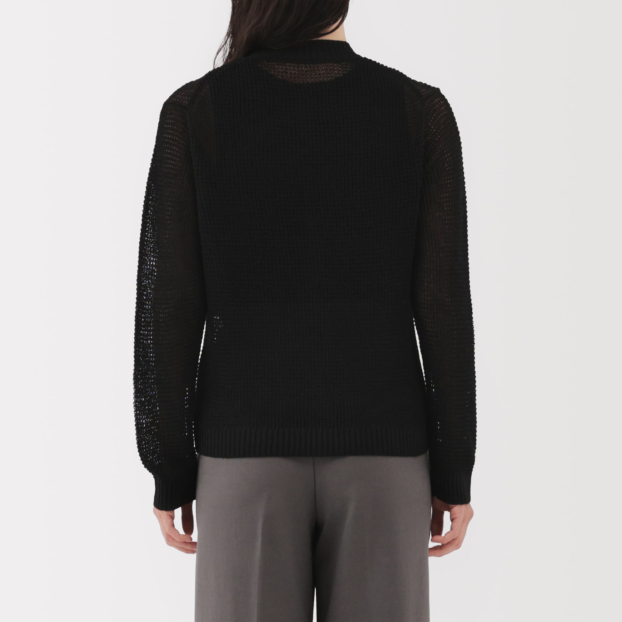 婦人　ヘンプ混メッシュＶネックカーディガン