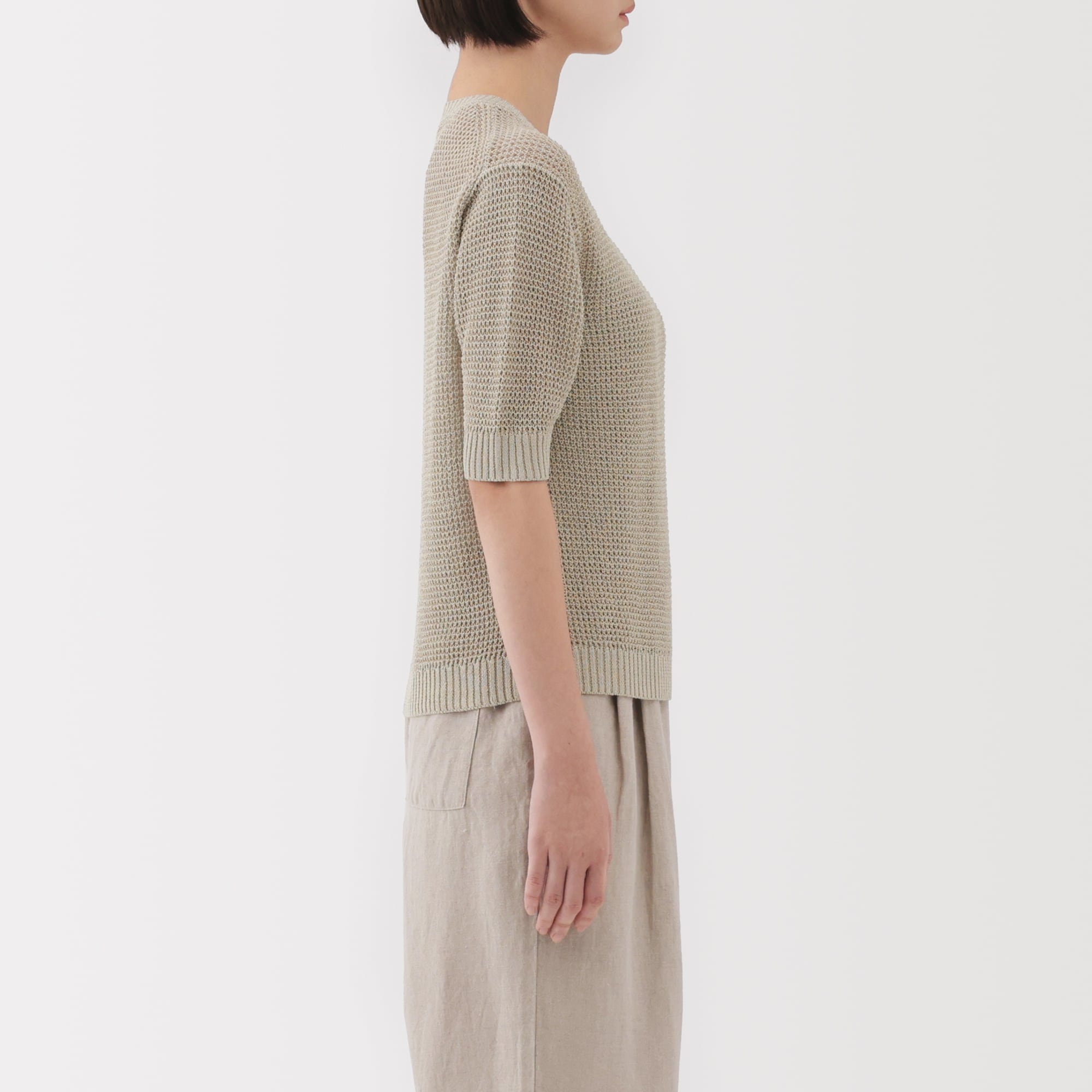 婦人　ヘンプ混メッシュ五分袖セーター