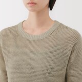 婦人　ヘンプ混メッシュ五分袖セーター