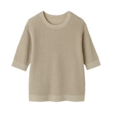 婦人　ヘンプ混メッシュ五分袖セーター