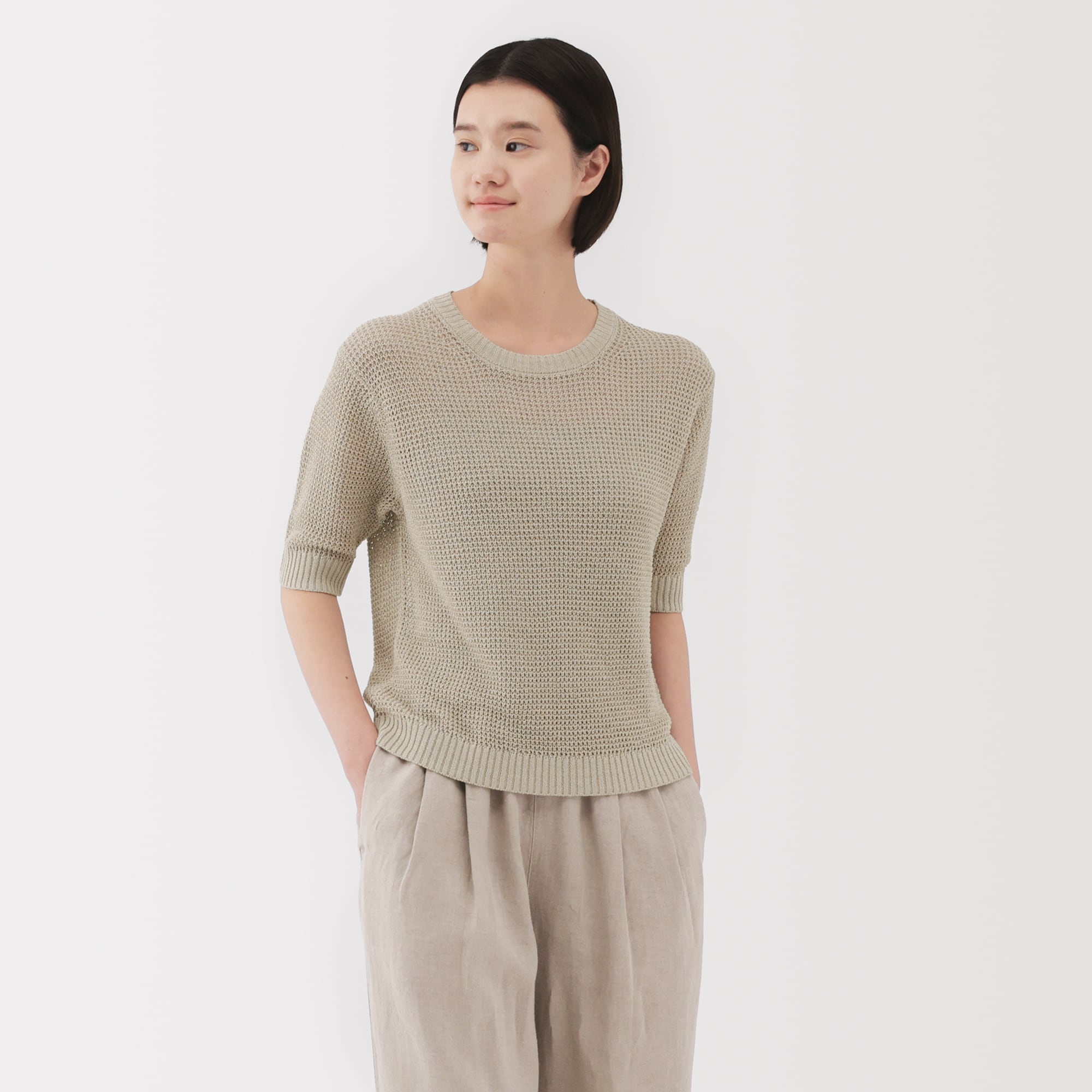 婦人 ヘンプ混メッシュ五分袖セーター | 無印良品