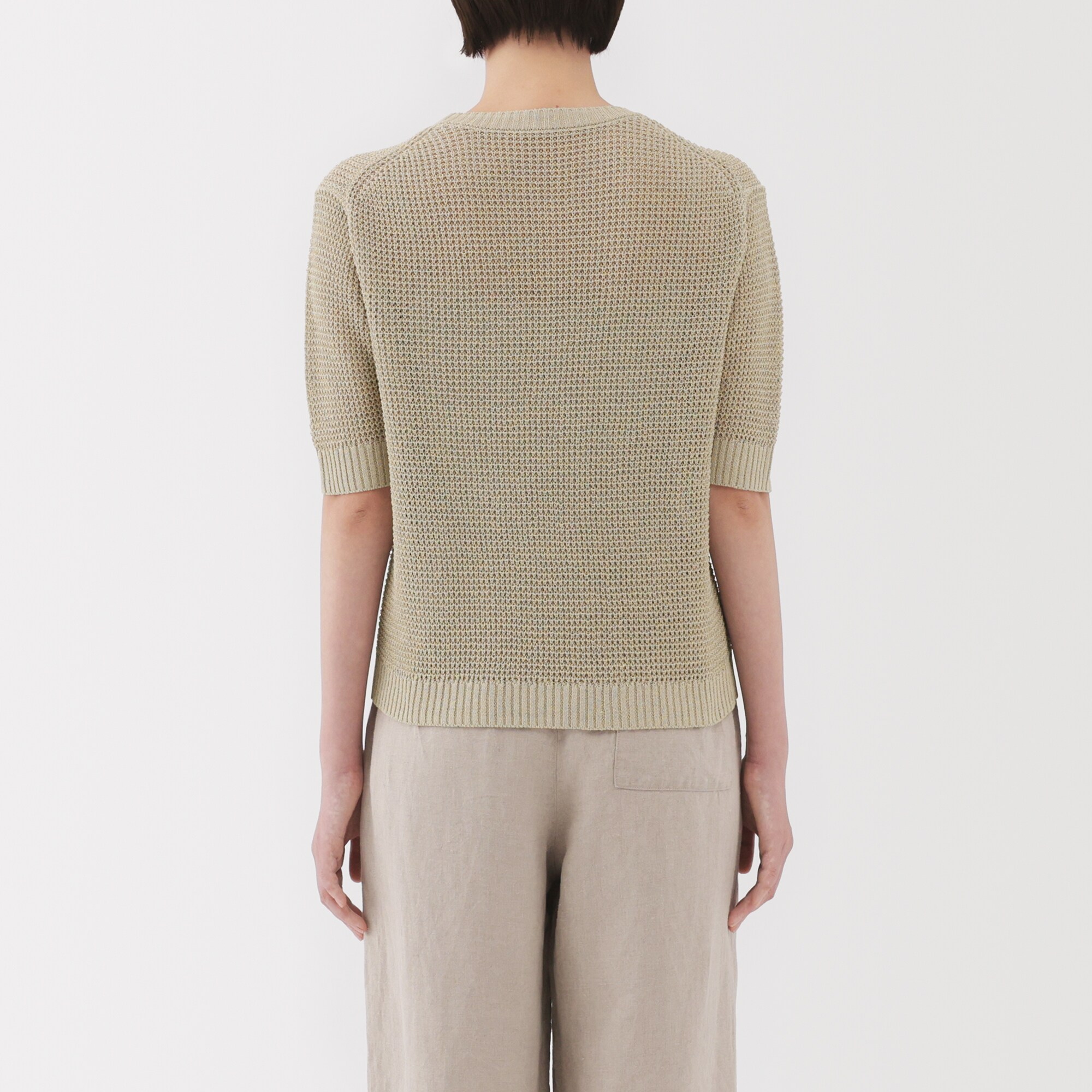 婦人　ヘンプ混メッシュ五分袖セーター