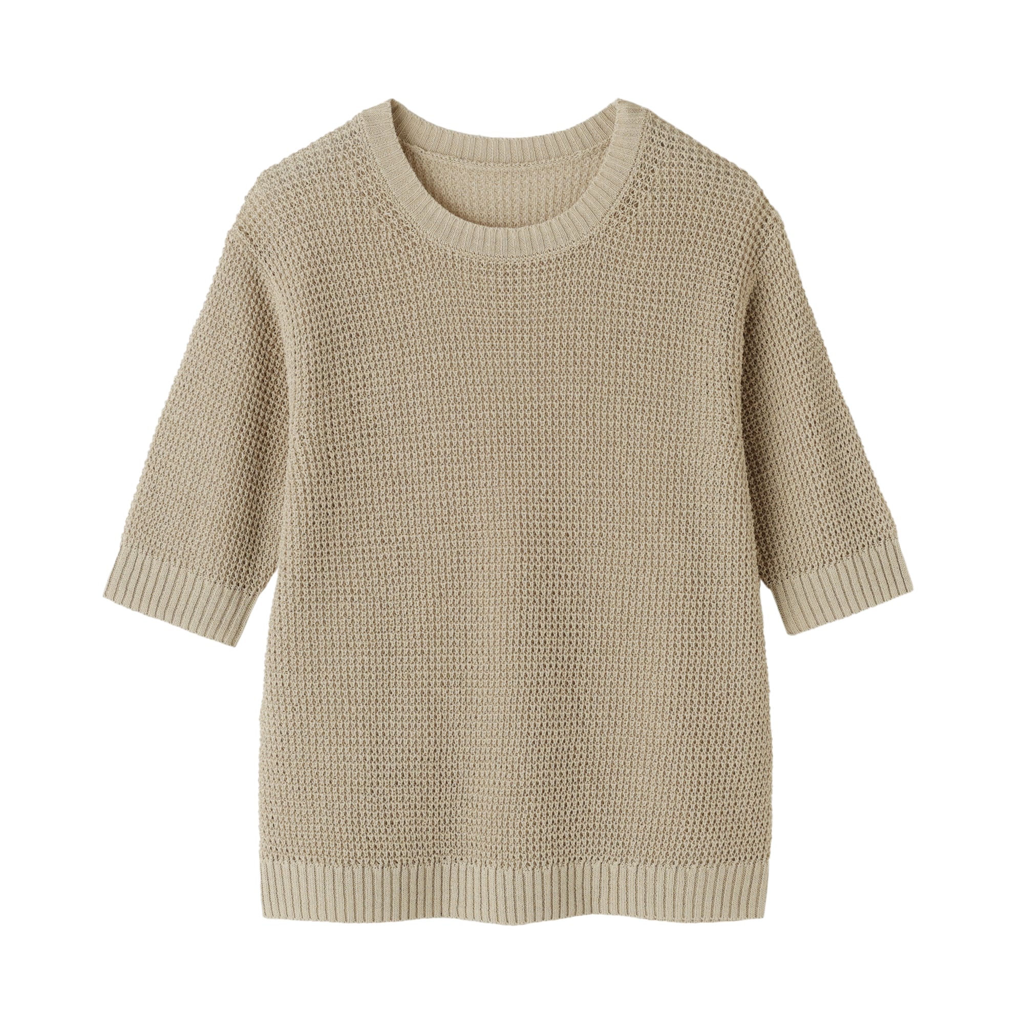 婦人　ヘンプ混メッシュ五分袖セーター