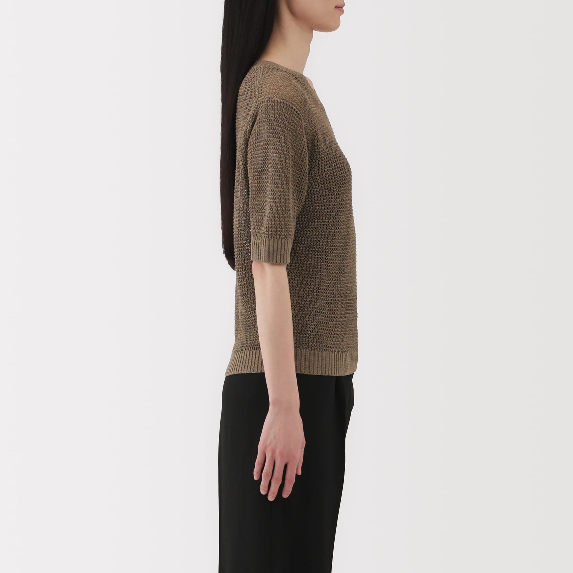 婦人　ヘンプ混メッシュ五分袖セーター