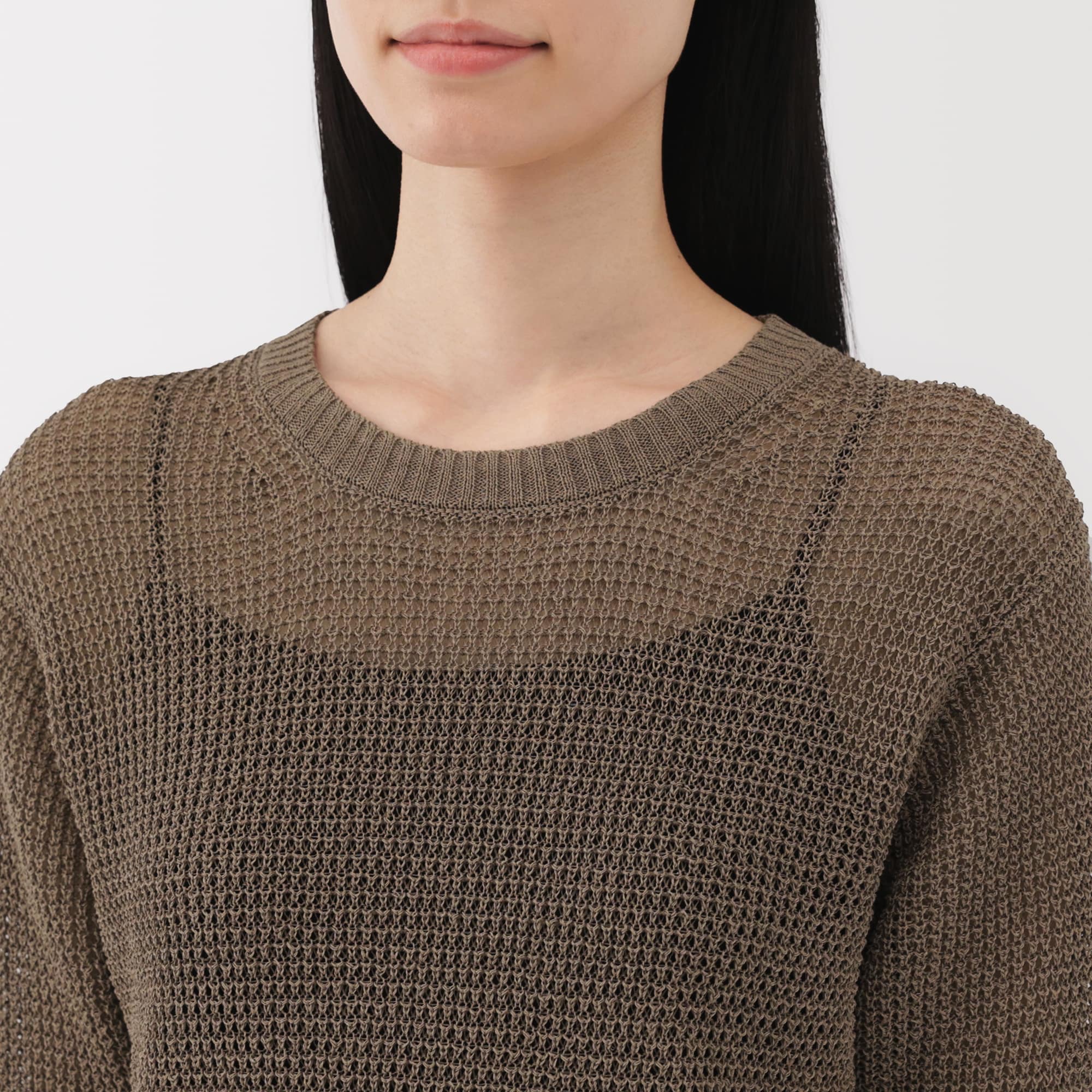 婦人　ヘンプ混メッシュ五分袖セーター